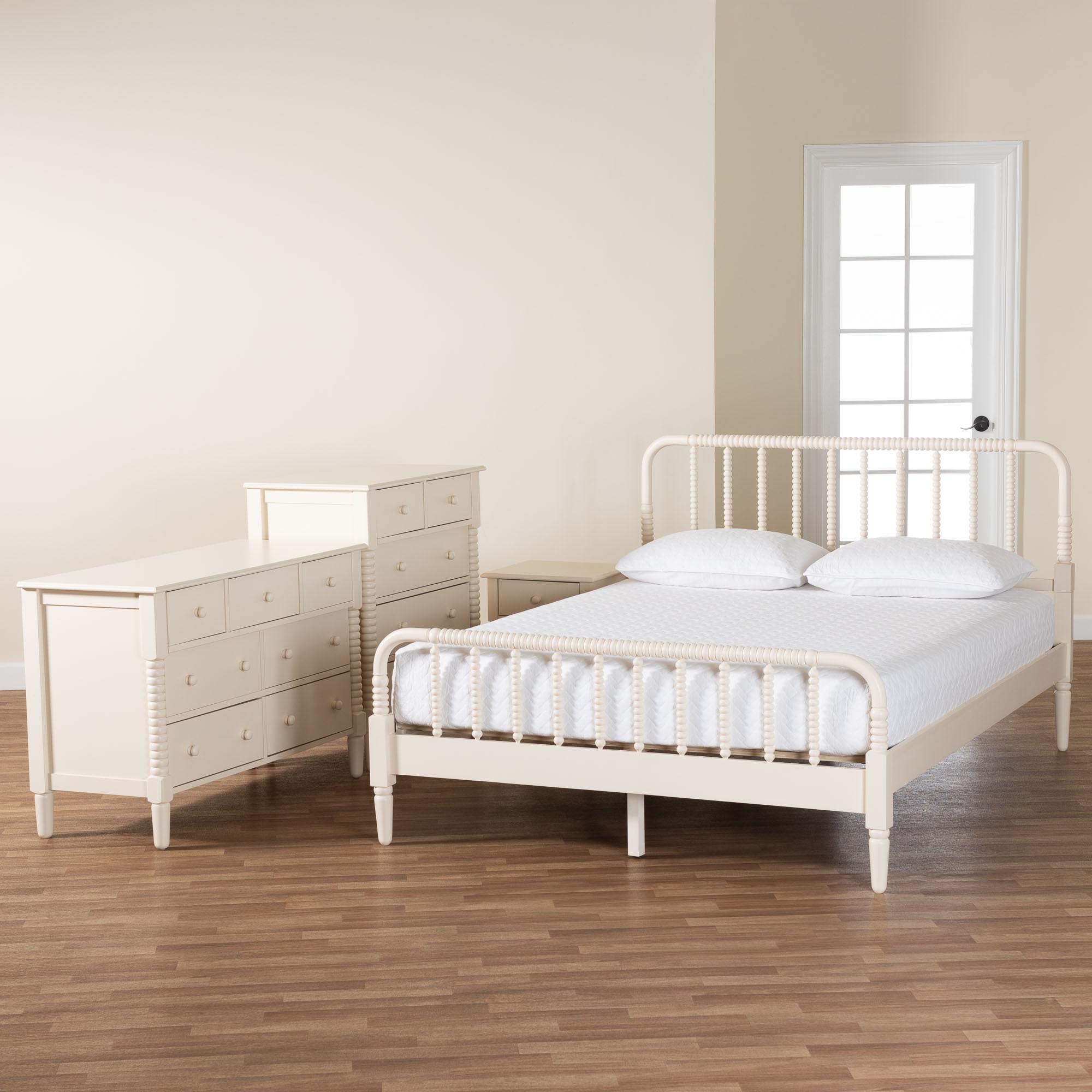 Baxton Studio Braith Farmhouse Ivory Spindle Wood King Size 4-Piece Bedroom Set