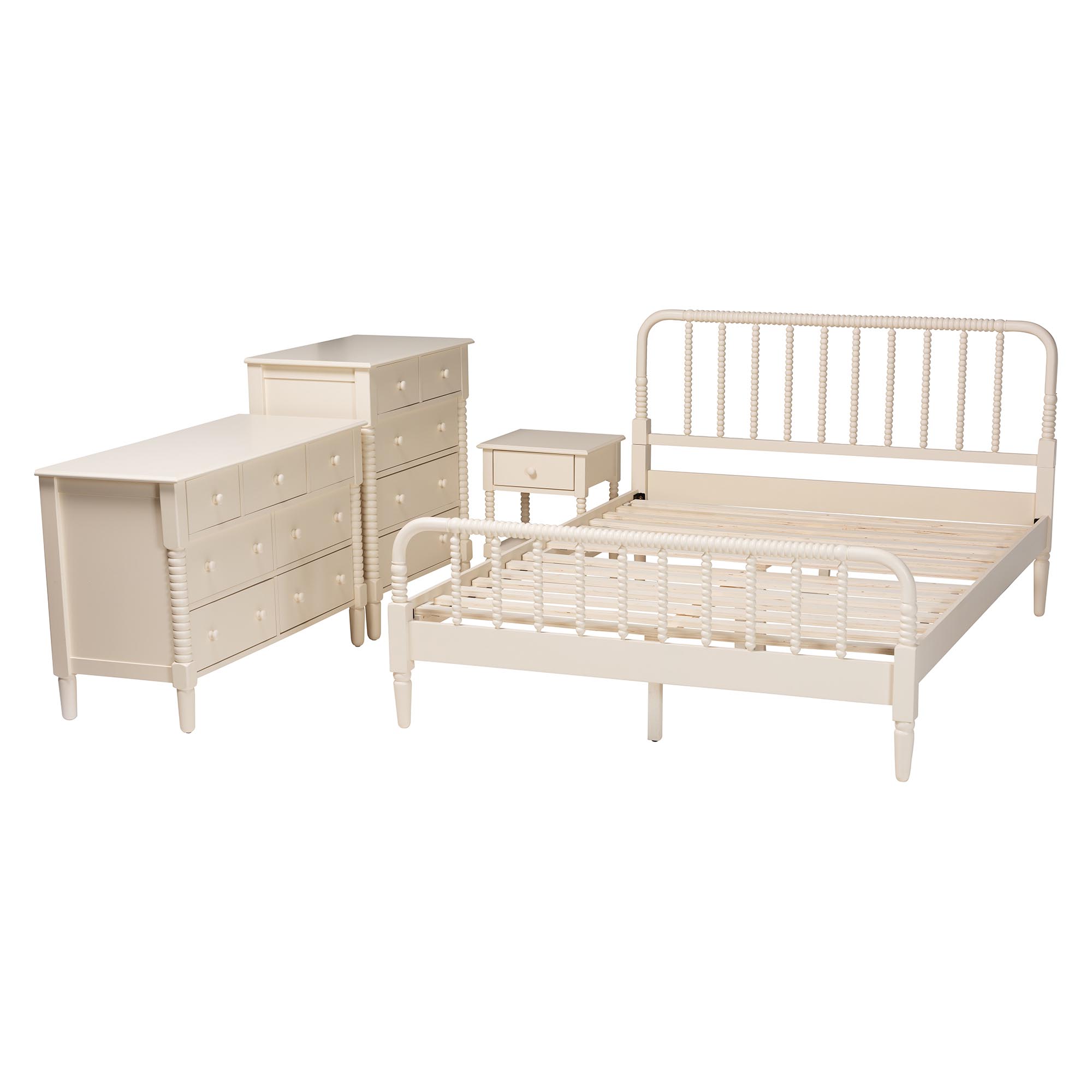 Baxton Studio Braith Farmhouse Ivory Spindle Wood King Size 4-Piece Bedroom Set