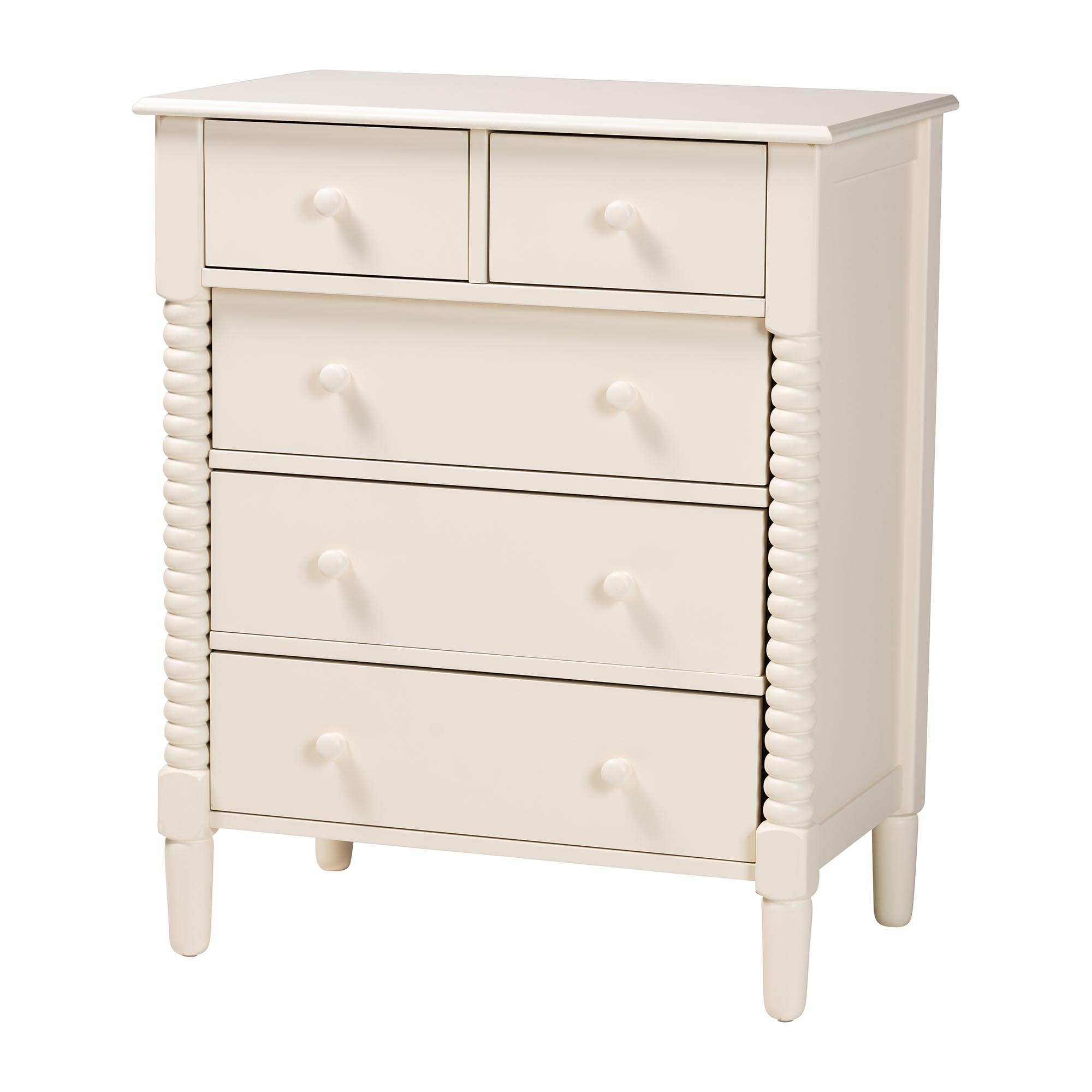 Baxton Studio Braith Farmhouse Ivory Spindle Wood Queen Size 4-Piece Bedroom Set