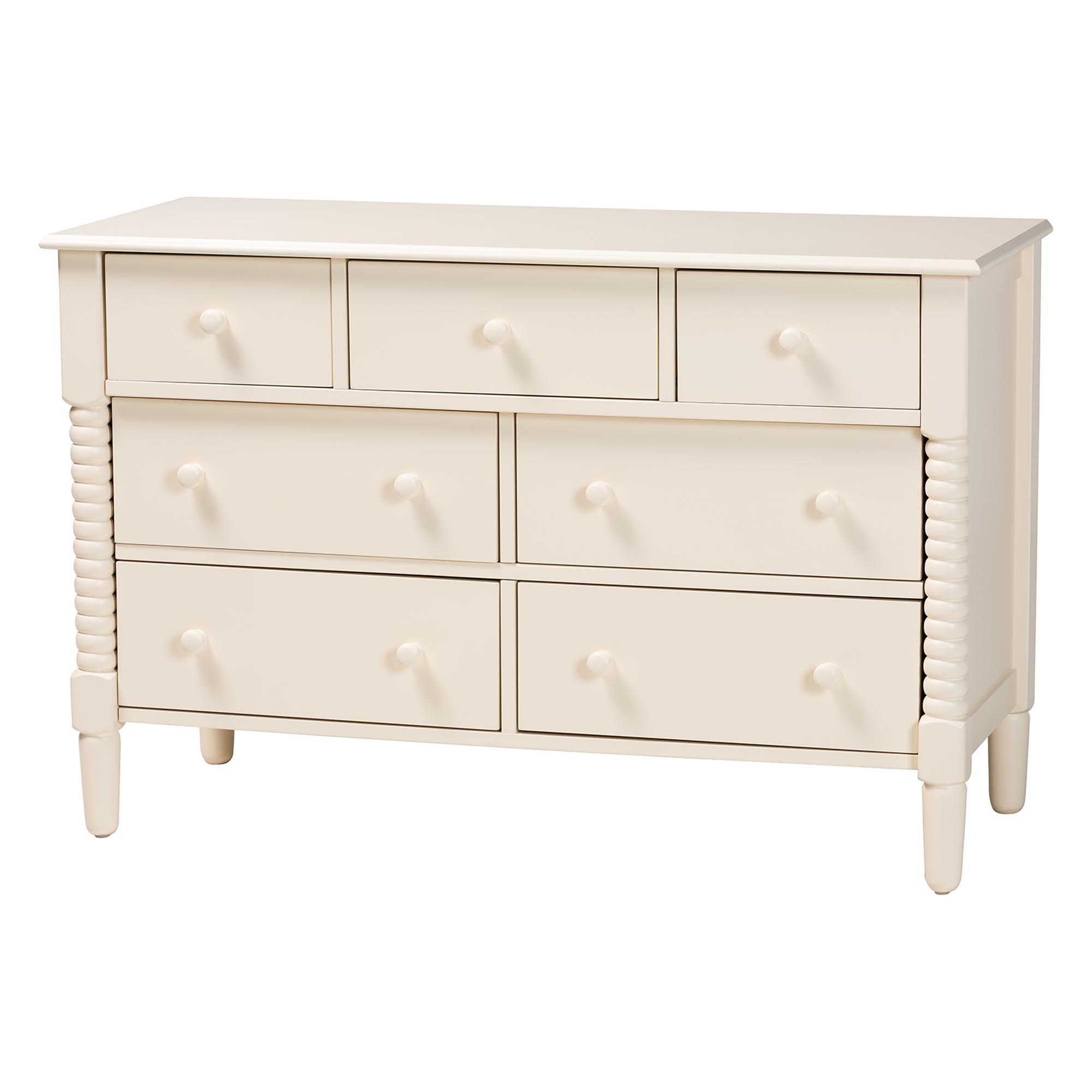 Baxton Studio Braith Farmhouse Ivory Spindle Wood Queen Size 4-Piece Bedroom Set