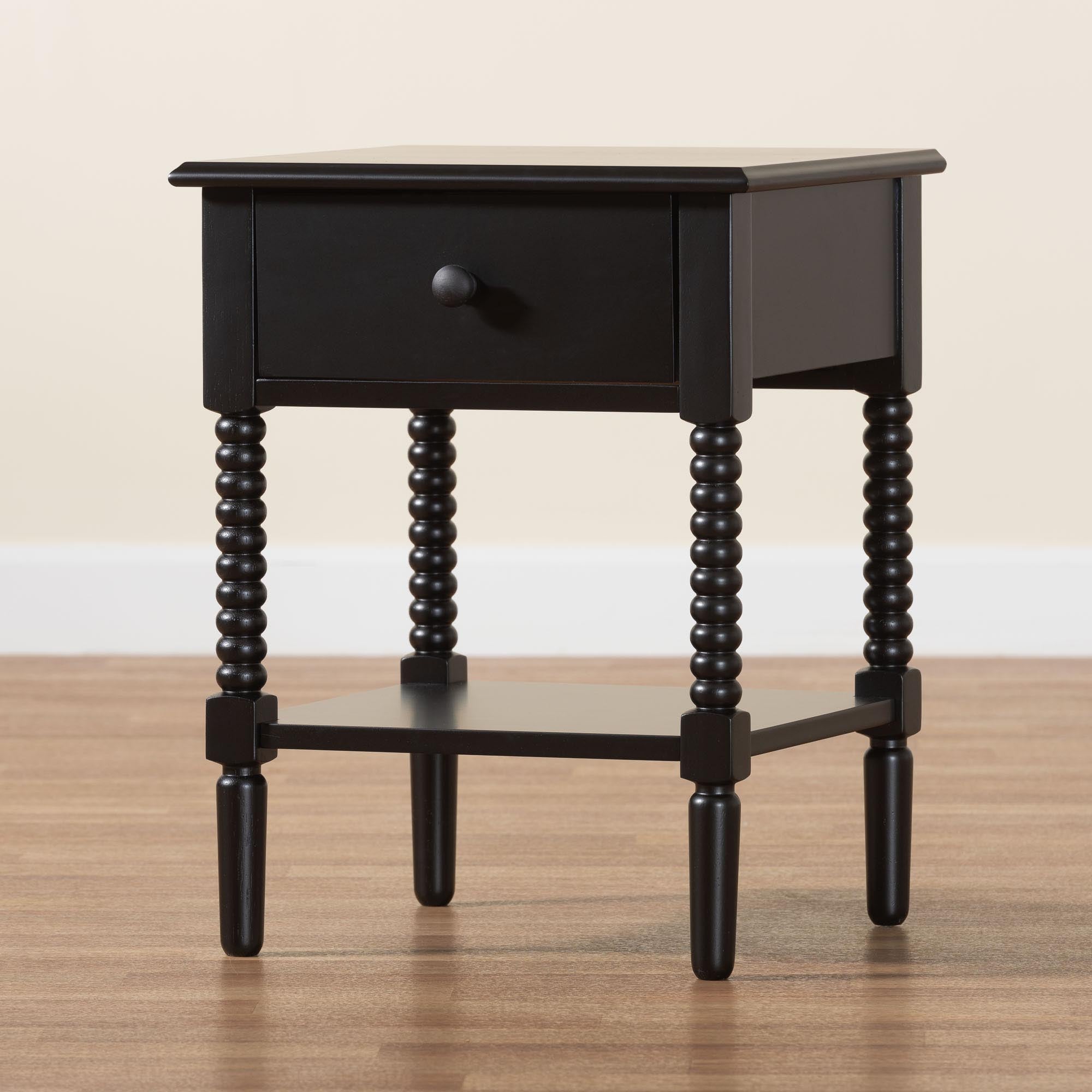 Baxton Studio Braith Farmhouse Black Spindle Wood 1-Drawer Nightstand