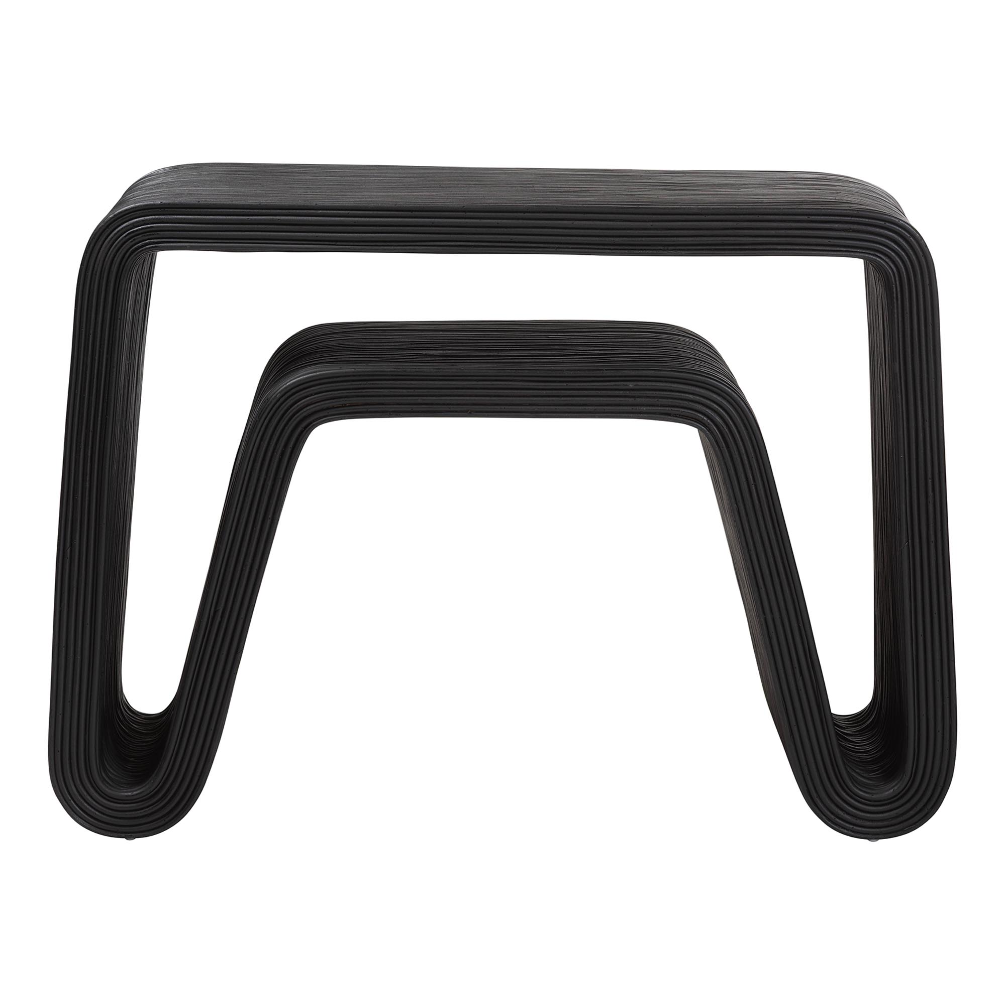 bali & pari Abebi Black Rattan Console Table - Modern Accent Table with Waterfall Silhouette and Open Hairpin Legs, Boho Coastal Style for Entryway, Hallway, or Living Room