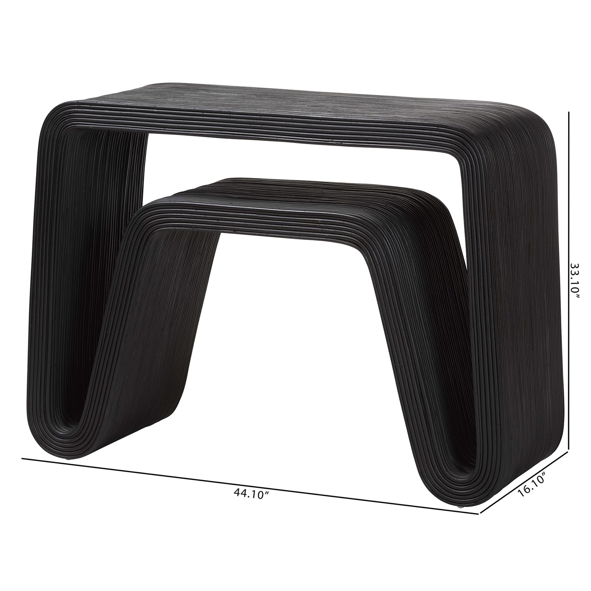 bali & pari Abebi Black Rattan Console Table - Modern Accent Table with Waterfall Silhouette and Open Hairpin Legs, Boho Coastal Style for Entryway, Hallway, or Living Room