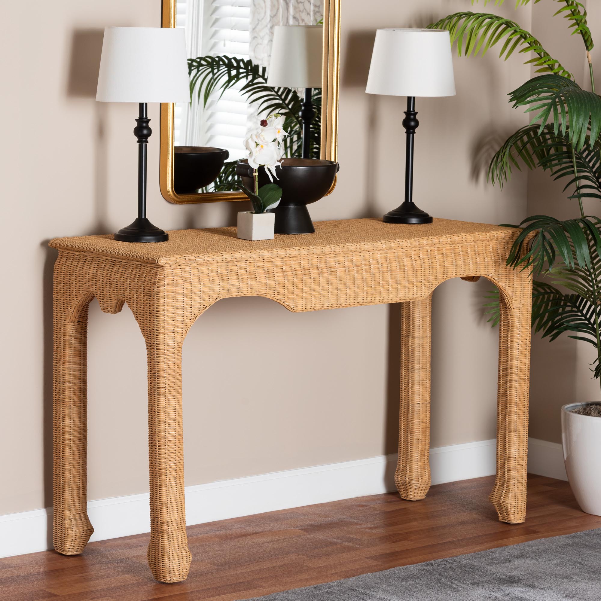 bali & pari Abena Handwoven Natural Rattan Console Table - Ming Style Wicker Accent Table or Sofa Table, Boho Coastal Style Furniture for Hallway, Living Room or Foyer
