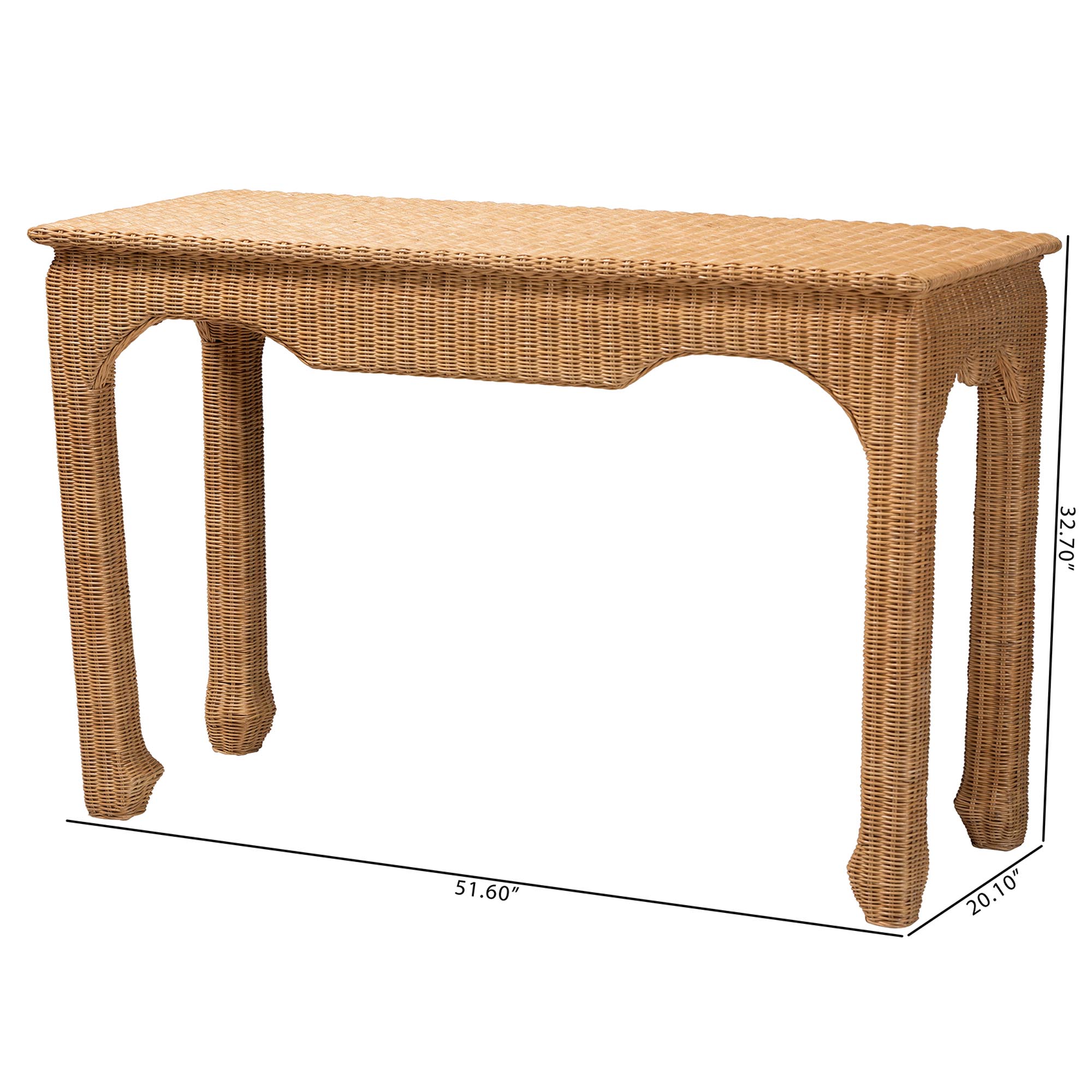bali & pari Abena Handwoven Natural Rattan Console Table - Ming Style Wicker Accent Table or Sofa Table, Boho Coastal Style Furniture for Hallway, Living Room or Foyer
