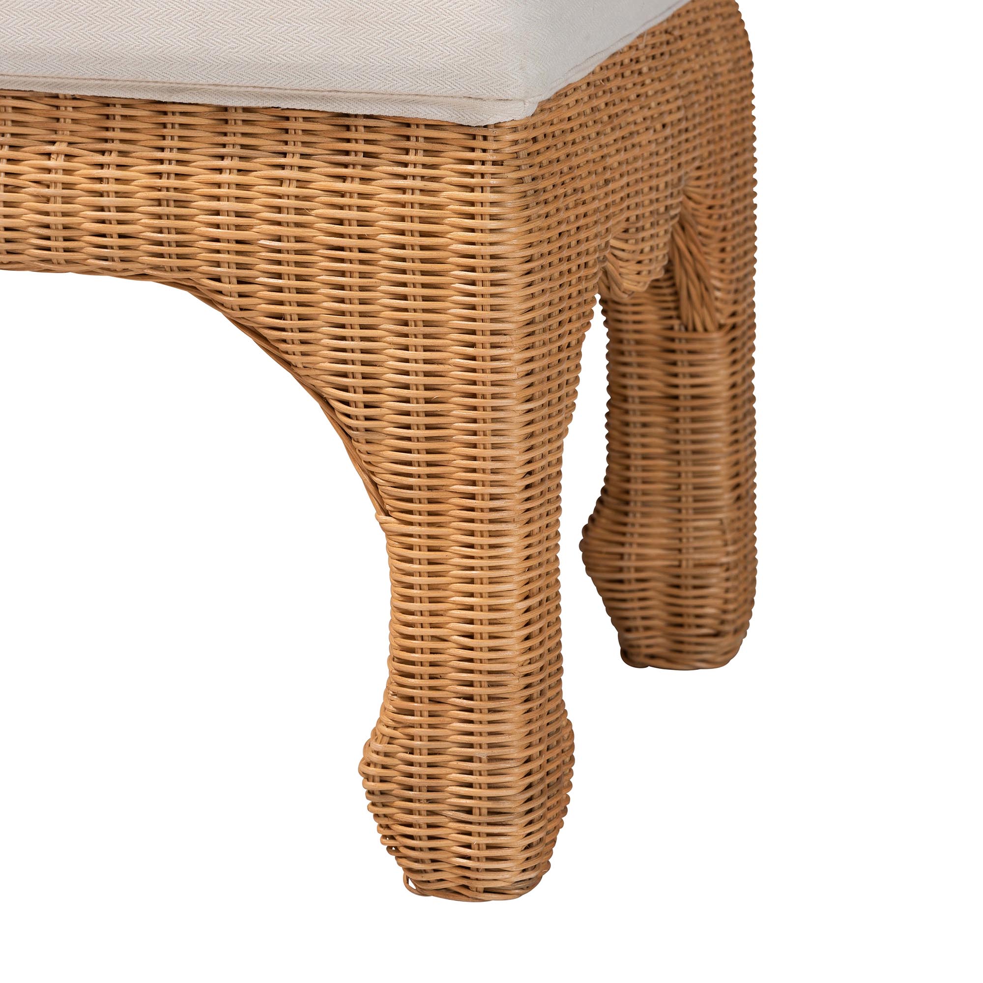 bali & pari Abena Ming Style Natural Rattan Bench with Cushion - Boho Chic Accent Seating for Entryway, Bedroom, or Living Room