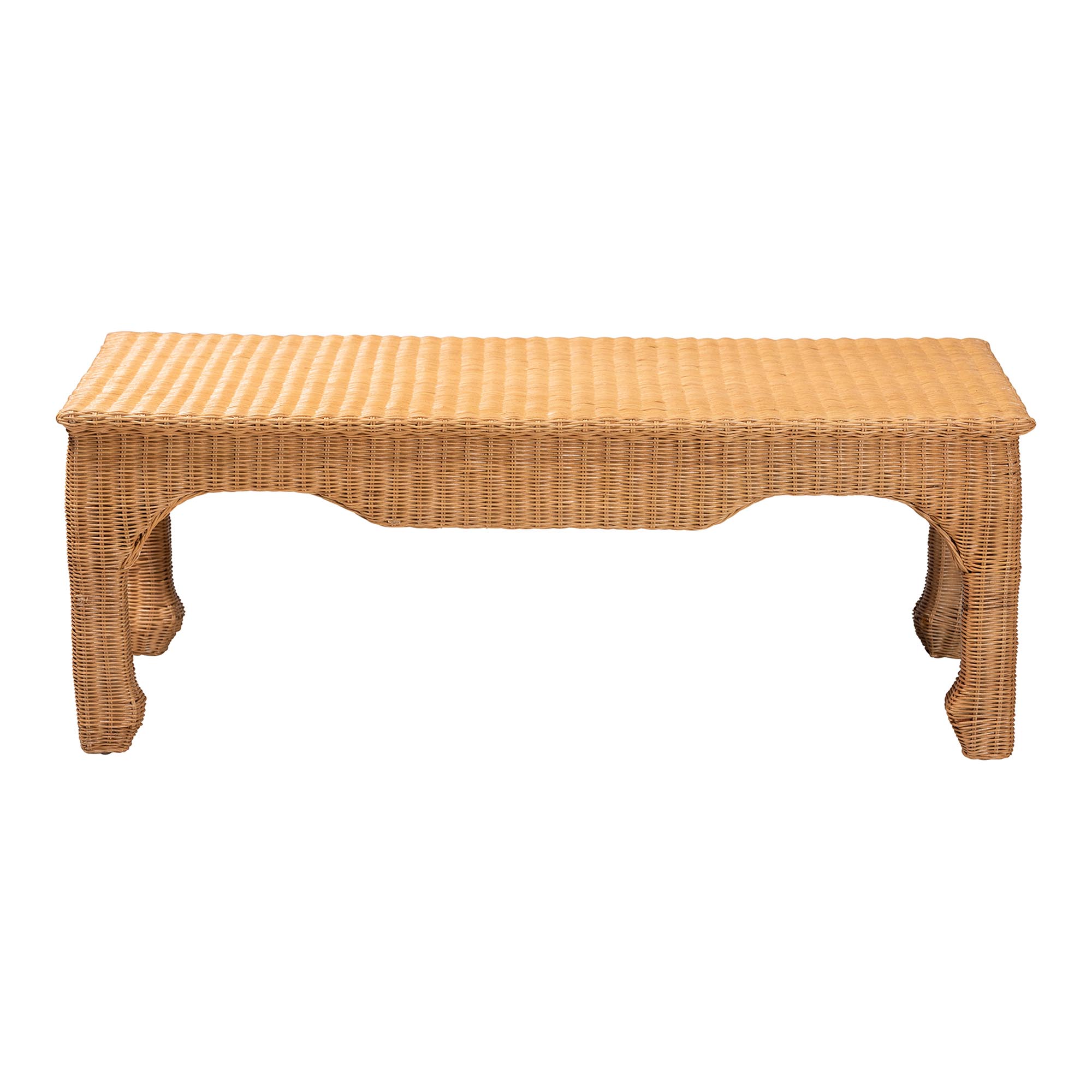bali & pari Abena Ming Style Rattan Coffee Table - Rectangular Boho Chic Accent Table for Living Room, Family Room, or Sunroom