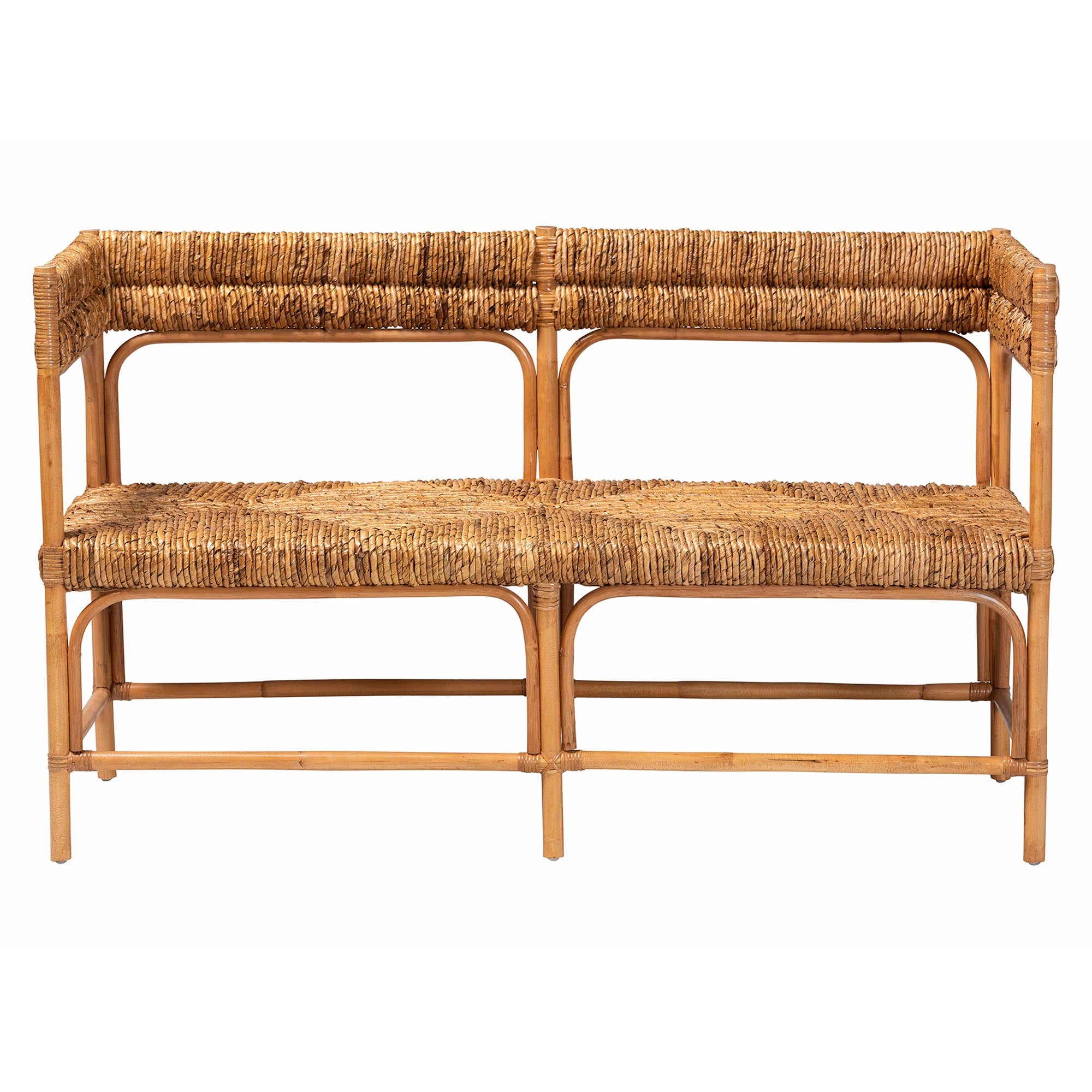bali & pari Adisa Natural Rattan Bench - Handcrafted Banquette with Woven Seagrass Seat and Back, Coastal Boho Accent Seating for Entryway, Dining or Living Room