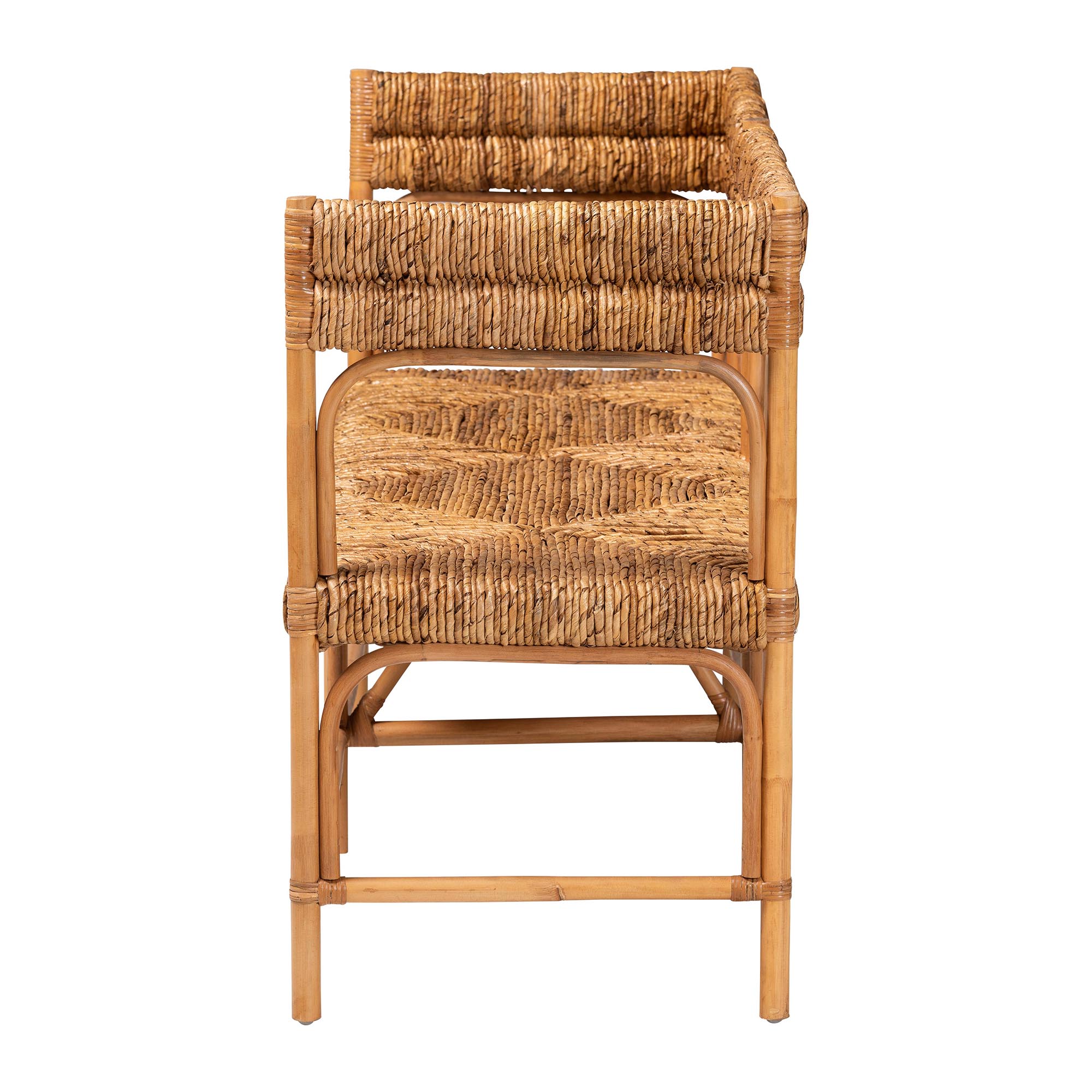bali & pari Adisa Natural Rattan Bench - Handcrafted Banquette with Woven Seagrass Seat and Back, Coastal Boho Accent Seating for Entryway, Dining or Living Room