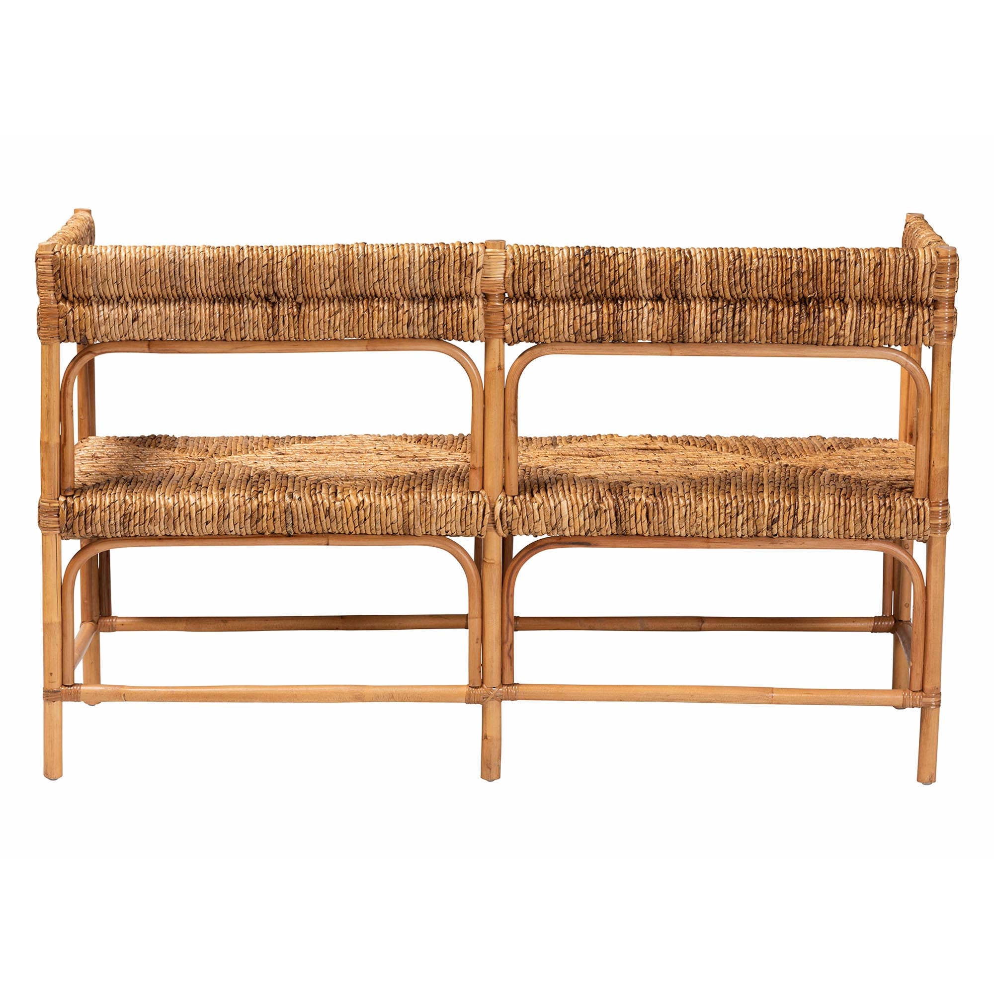 bali & pari Adisa Natural Rattan Bench - Handcrafted Banquette with Woven Seagrass Seat and Back, Coastal Boho Accent Seating for Entryway, Dining or Living Room