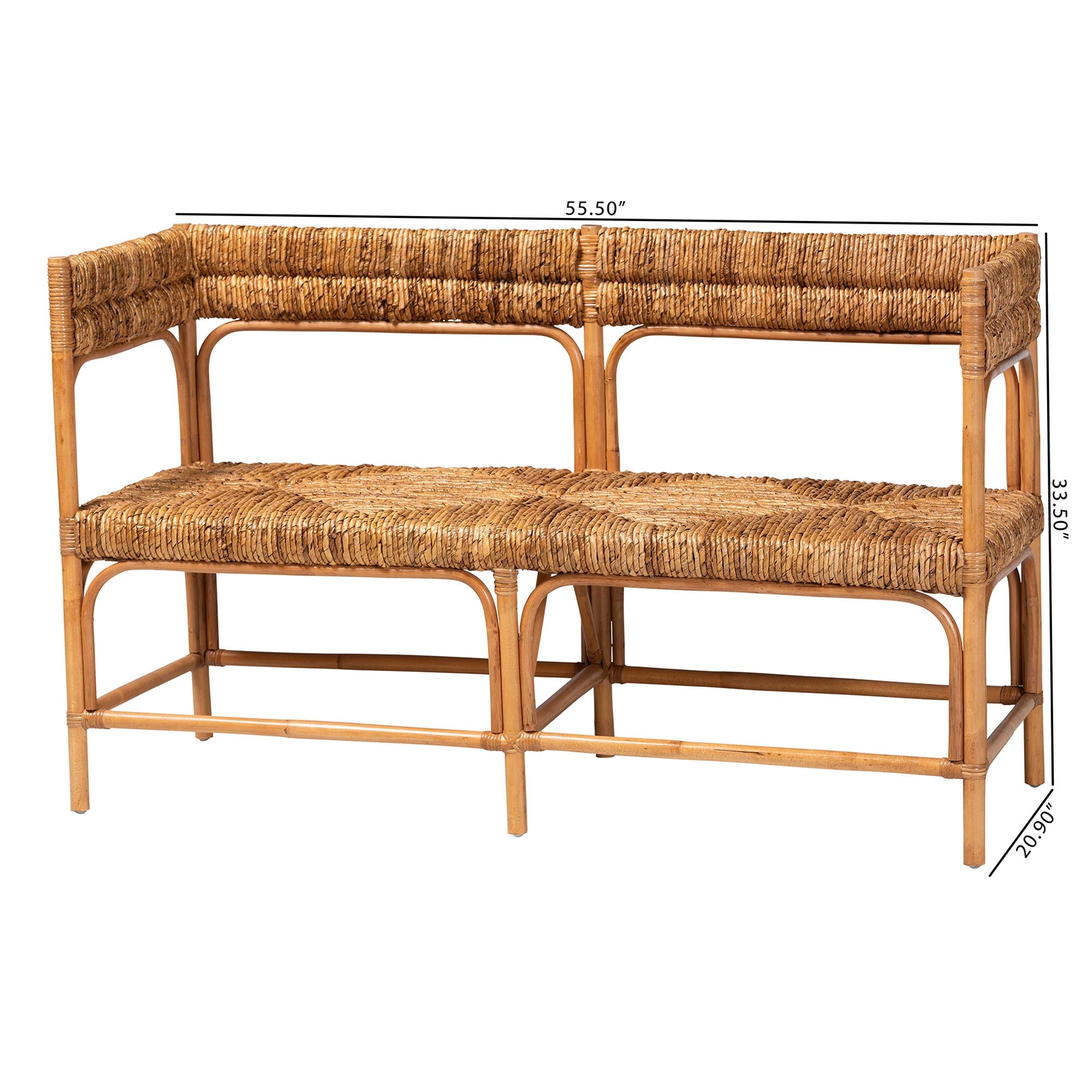 bali & pari Adisa Natural Rattan Bench - Handcrafted Banquette with Woven Seagrass Seat and Back, Coastal Boho Accent Seating for Entryway, Dining or Living Room