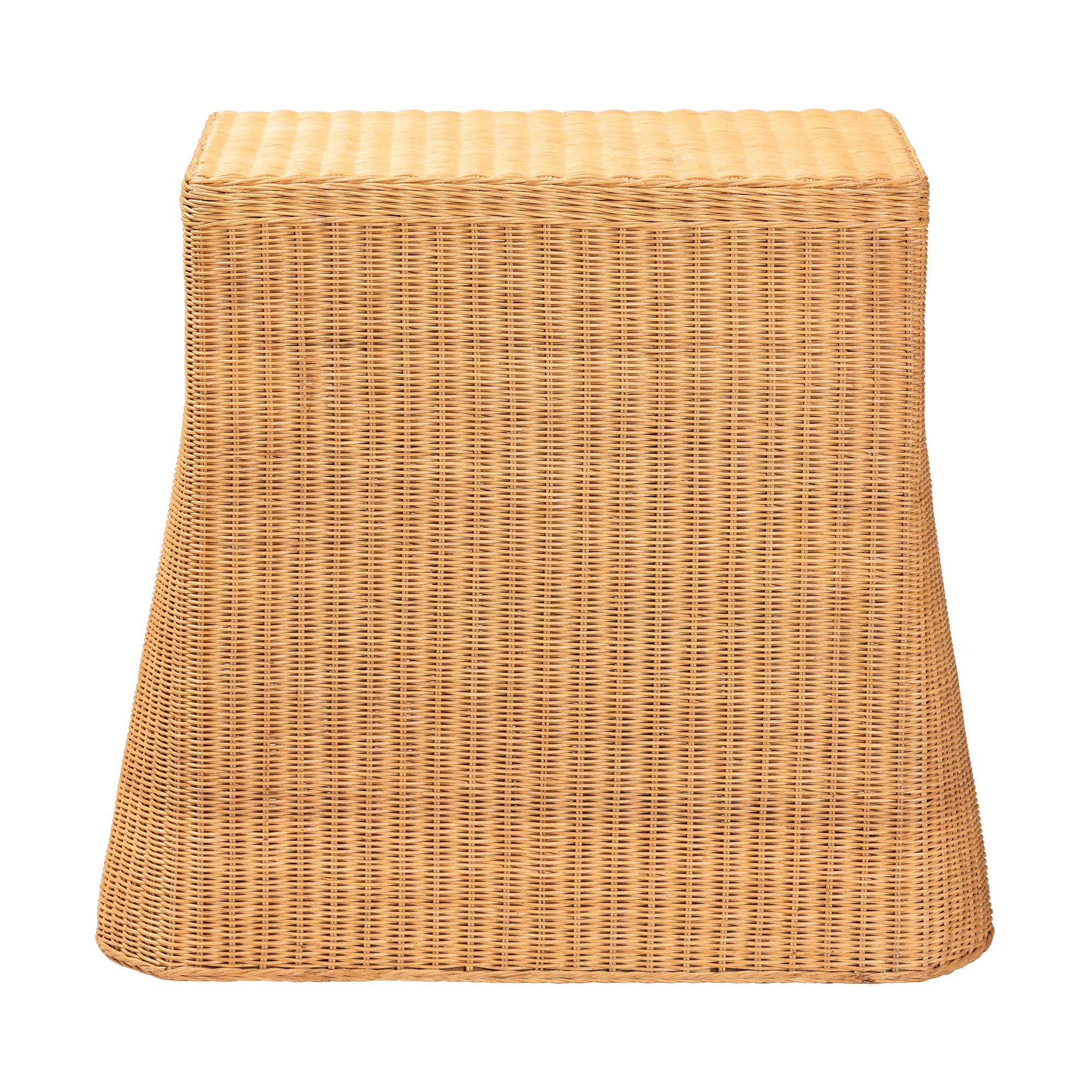 bali & pari Chica Scalloped Natural Rattan Console Table with Drawer - Handwoven Wicker Accent Table with Flared Skirt, Coastal Boho Style for Entryway or Living Room, Rectangle