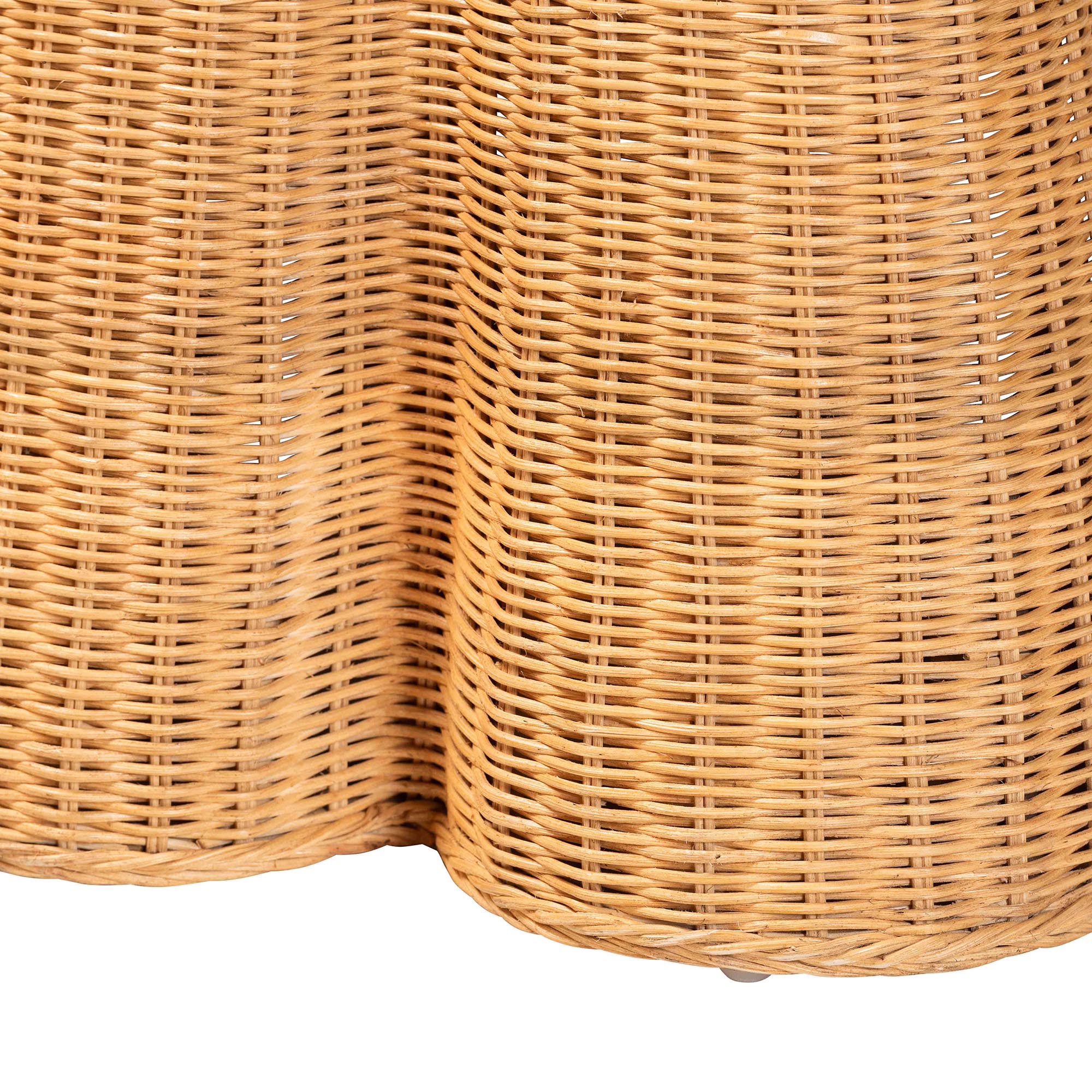 bali & pari Chica Scalloped Natural Rattan Console Table with Drawer - Handwoven Wicker Accent Table with Flared Skirt, Coastal Boho Style for Entryway or Living Room, Rectangle