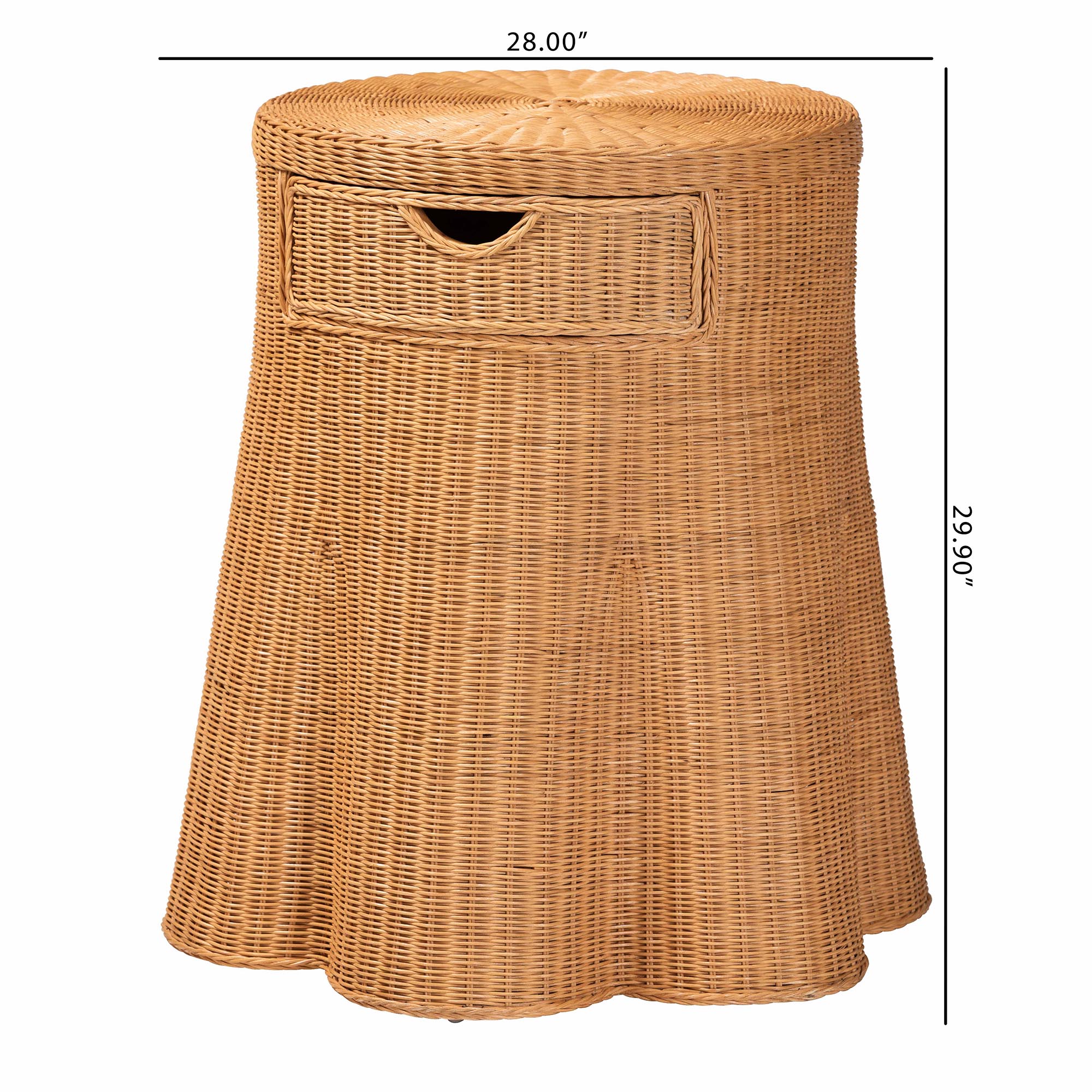 bali & pari Dayo Scalloped Natural Rattan Console Table with Drawer - Handwoven Wicker Accent Table with Flared Skirt, Coastal Boho Style for Entryway or Living Room, Round