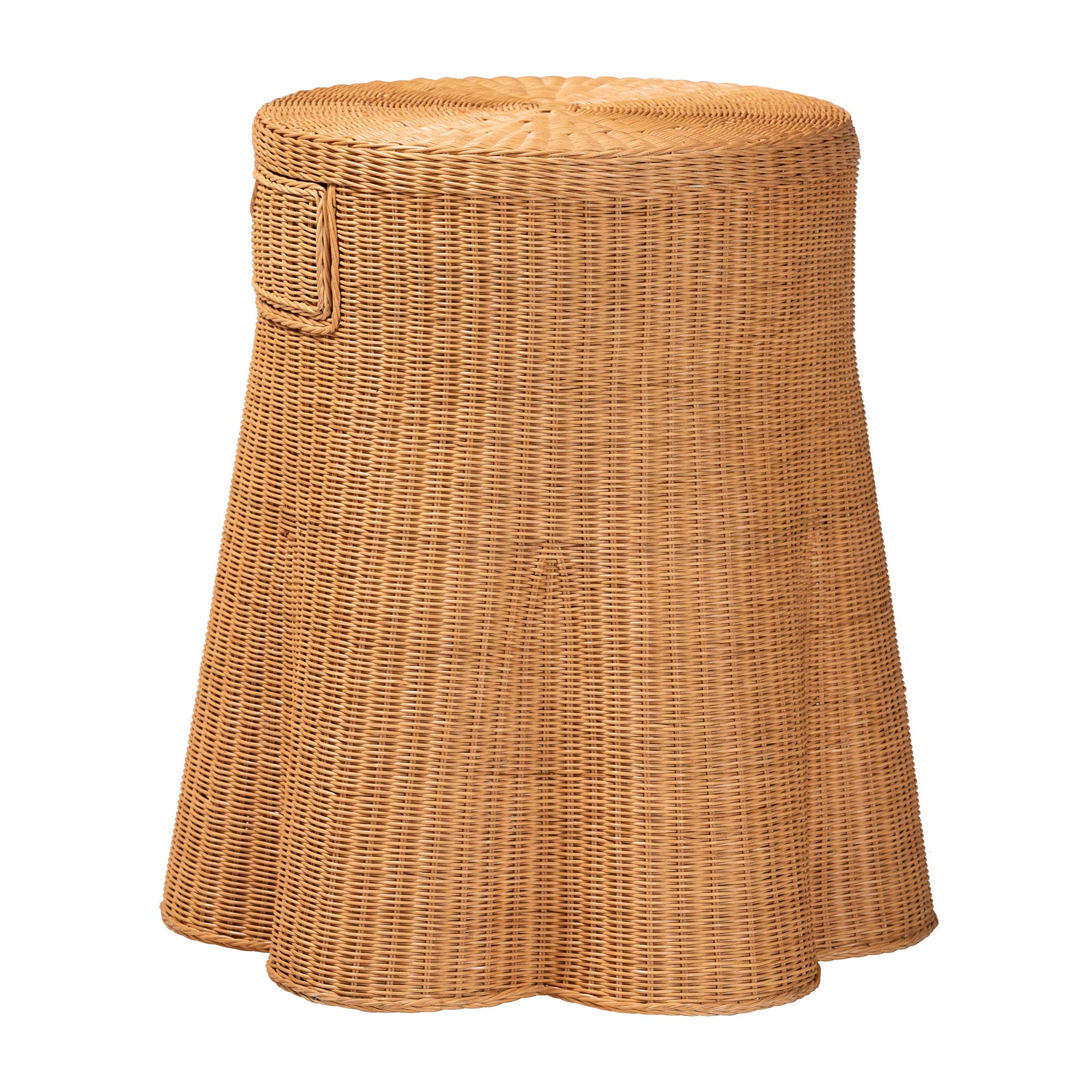 bali & pari Dayo Scalloped Natural Rattan Console Table with Drawer - Handwoven Wicker Accent Table with Flared Skirt, Coastal Boho Style for Entryway or Living Room, Round
