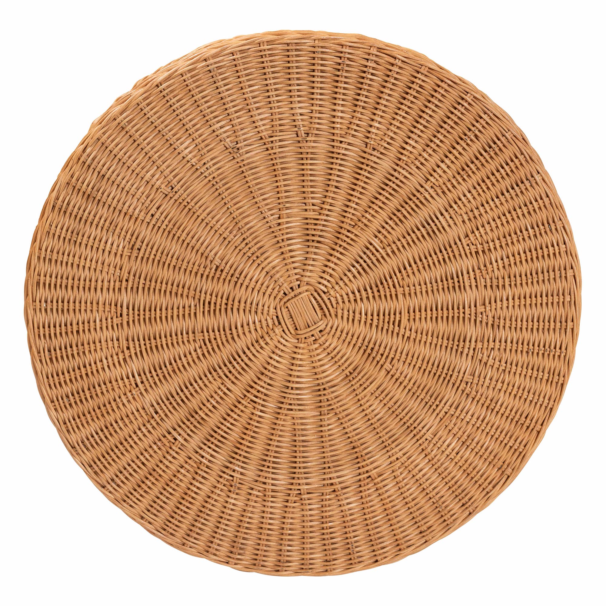 bali & pari Dayo Scalloped Natural Rattan Console Table with Drawer - Handwoven Wicker Accent Table with Flared Skirt, Coastal Boho Style for Entryway or Living Room, Round