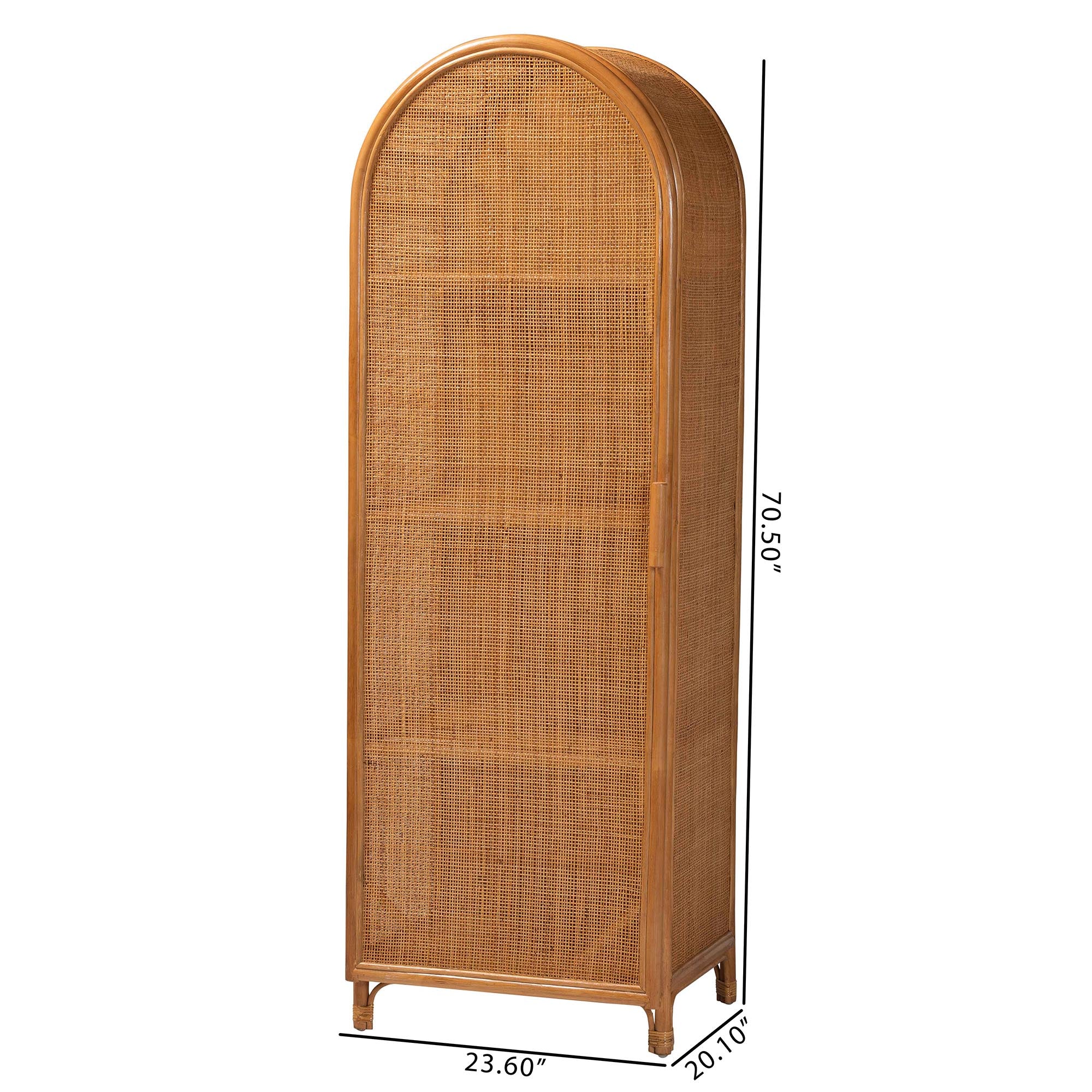 bali & pari Paloma Arched Rattan Accent Cabinet with Shelves - Handwoven Cane Display Unit with Door, Boho Chic Decorative Furniture Piece for Living Room Entryway or Sunroom