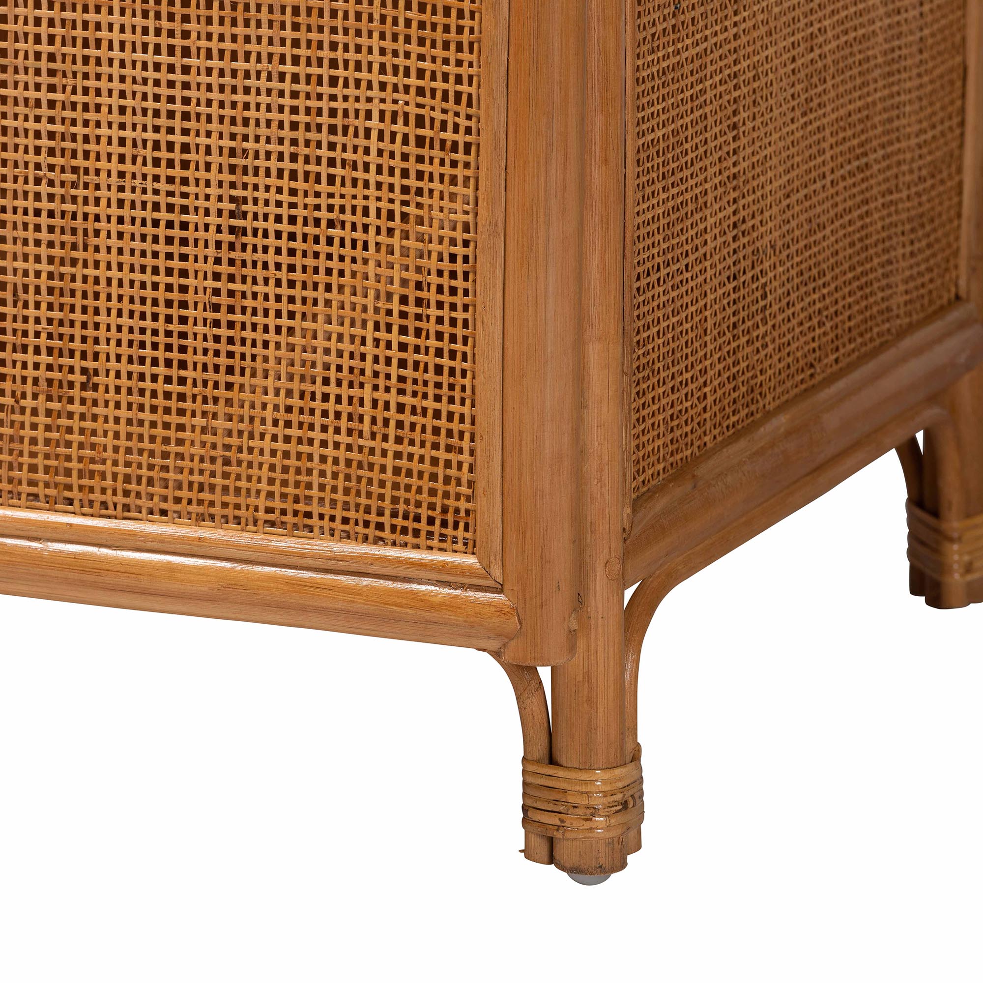 bali & pari Paloma Arched Rattan Accent Cabinet with Shelves - Handwoven Cane Display Unit with Door, Boho Chic Decorative Furniture Piece for Living Room Entryway or Sunroom