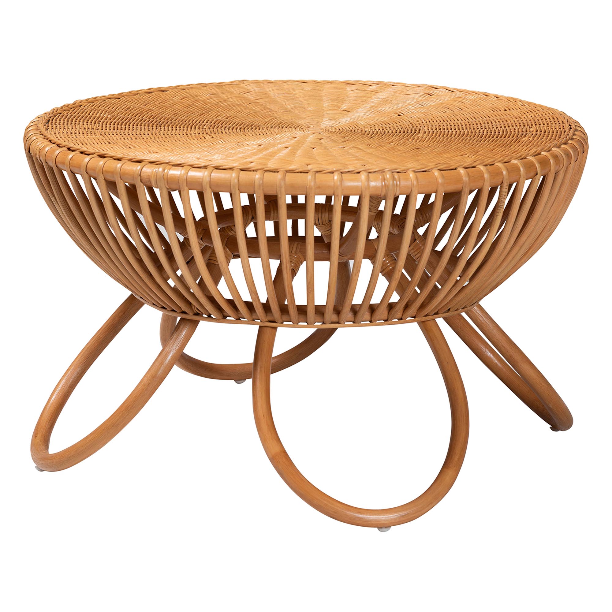 bali & pari Abel Natural Rattan Coffee Table with Splayed Legs - Handcrafted Boho Accent Table, Light Honey