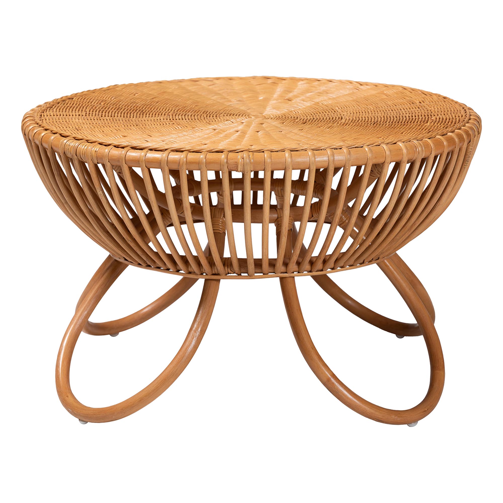 bali & pari Abel Natural Rattan Coffee Table with Splayed Legs - Handcrafted Boho Accent Table, Light Honey