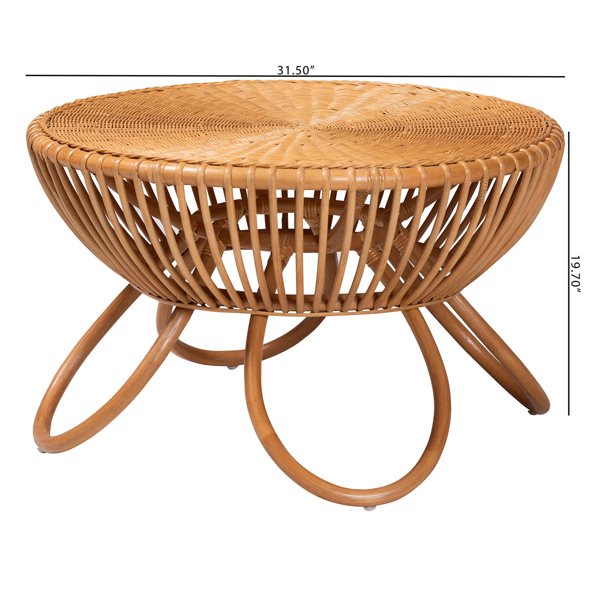 bali & pari Abel Natural Rattan Coffee Table with Splayed Legs - Handcrafted Boho Accent Table, Light Honey