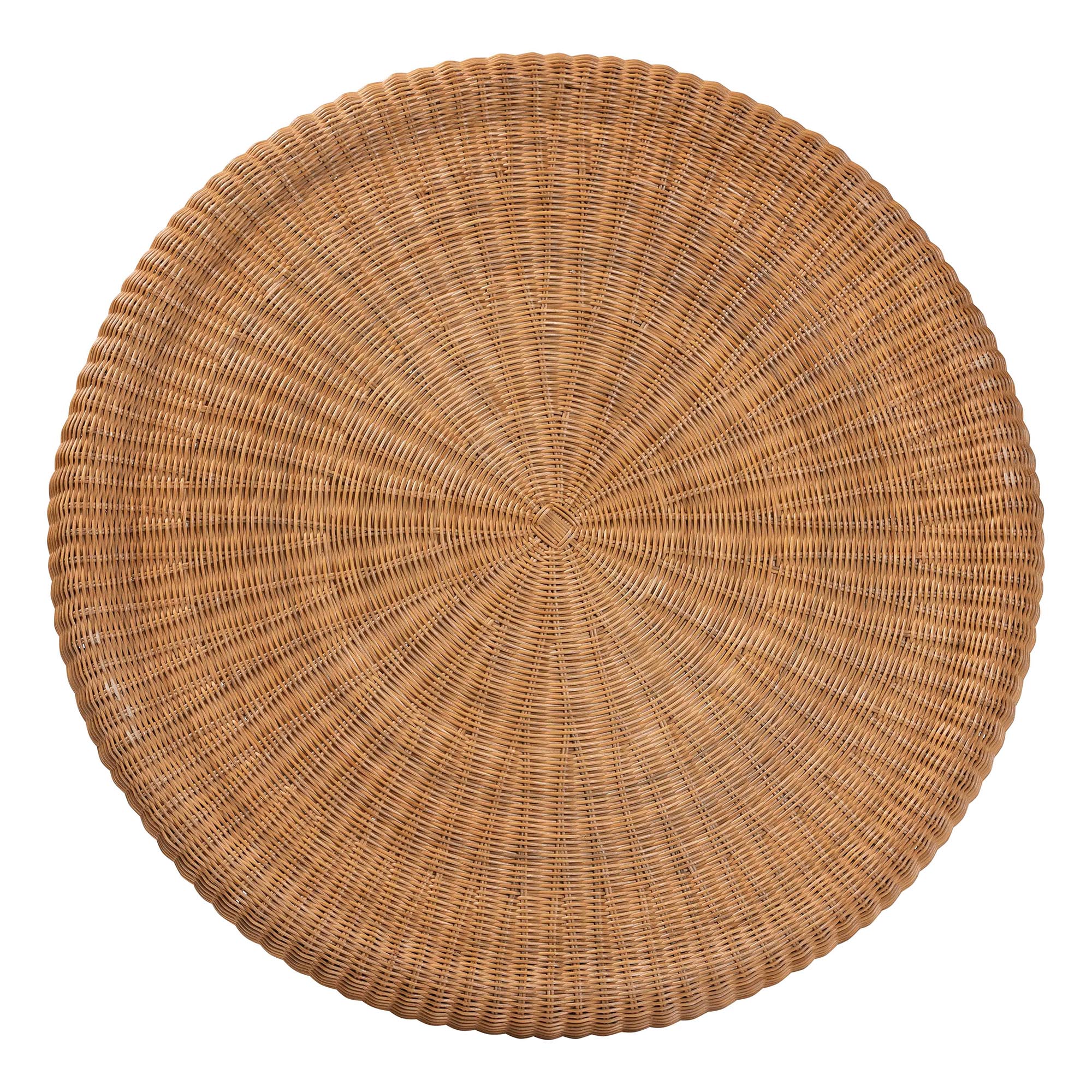bali & pari Avalon Natural Rattan Round Coffee Table with Scalloped Pedestal Base - Coastal Boho Wicker Accent Table for Living Room or Sunroom