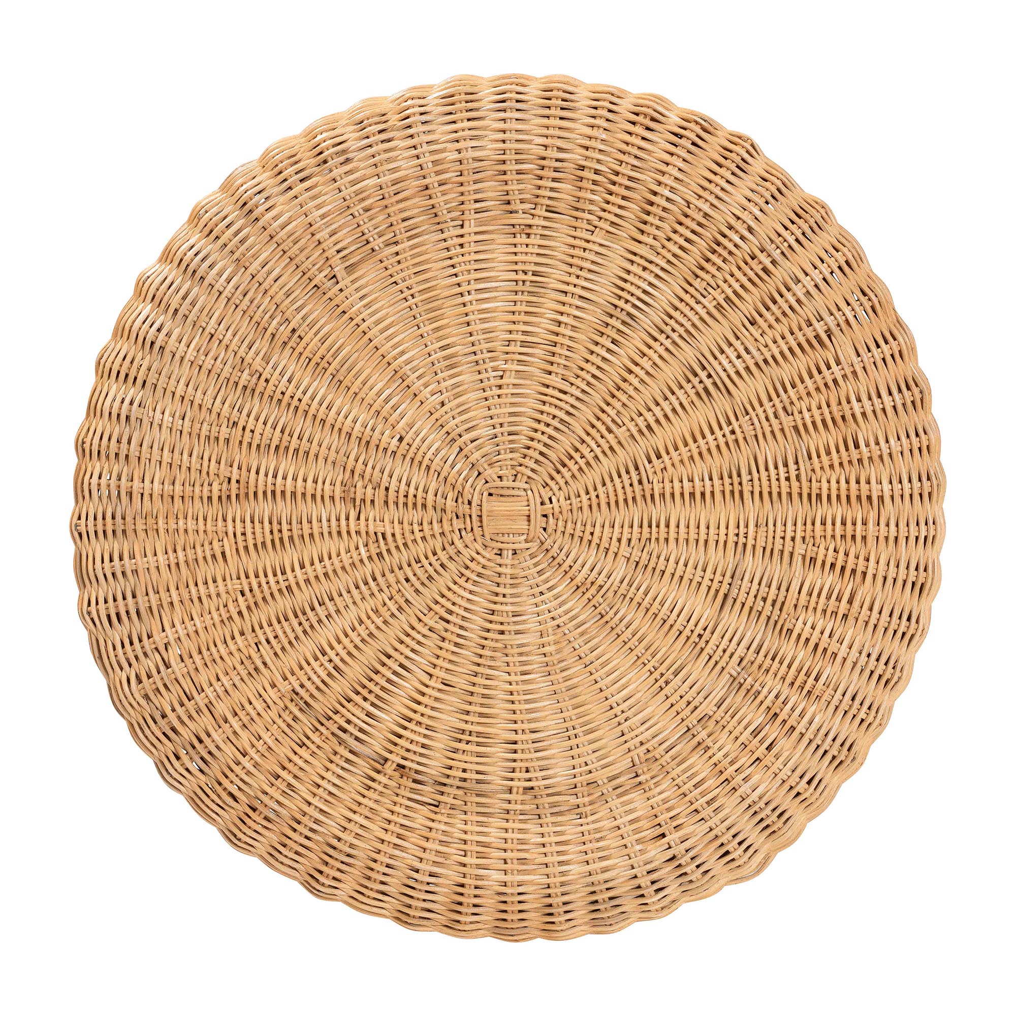 bali & pari Avalon Scallop Natural Rattan Pedestal Side Table - Round Handwoven Wicker Accent Table with Skirted Base, Boho Coastal Style Furniture for Living Room, Hallway or Sunroom