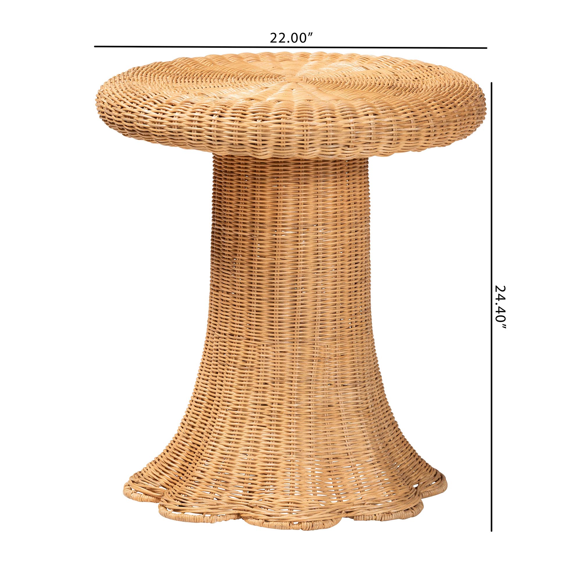 bali & pari Avalon Scallop Natural Rattan Pedestal Side Table - Round Handwoven Wicker Accent Table with Skirted Base, Boho Coastal Style Furniture for Living Room, Hallway or Sunroom