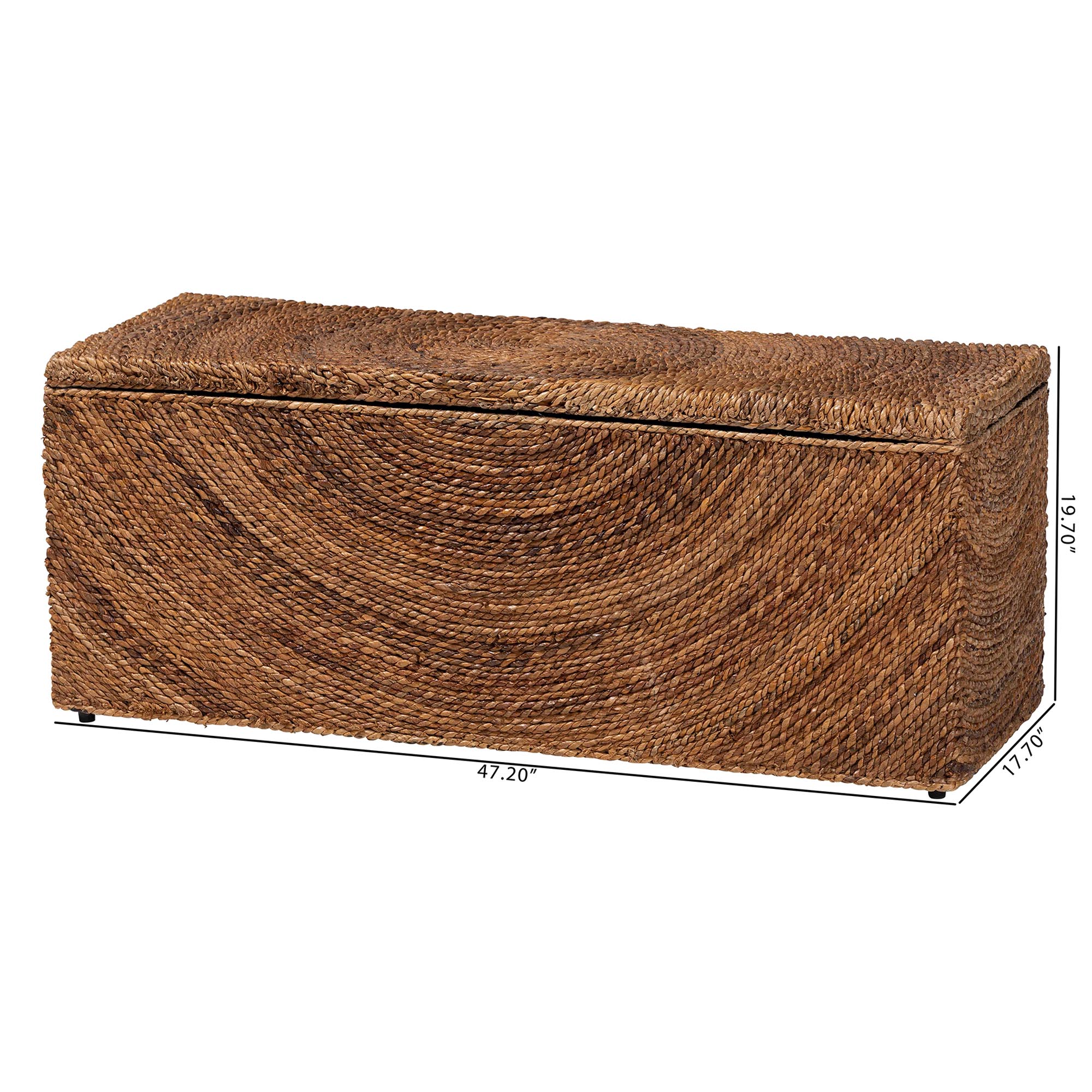 bali & pari Verino Handwoven Seagrass Storage Bench with Removable Lid - Rustic Wicker Trunk Chest for Entryway, Living Room, or Bedroom Organization