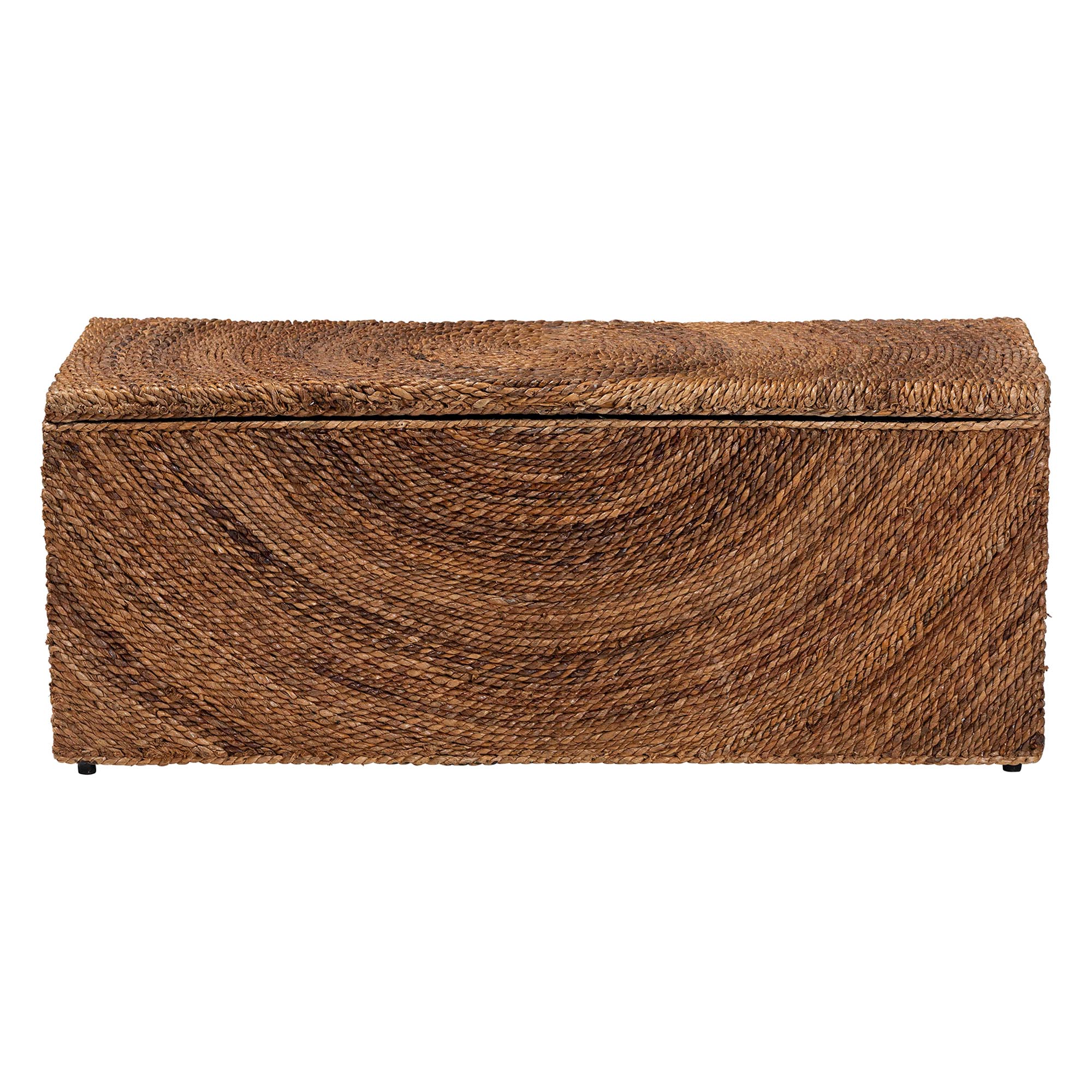 bali & pari Verino Handwoven Seagrass Storage Bench with Removable Lid - Rustic Wicker Trunk Chest for Entryway, Living Room, or Bedroom Organization