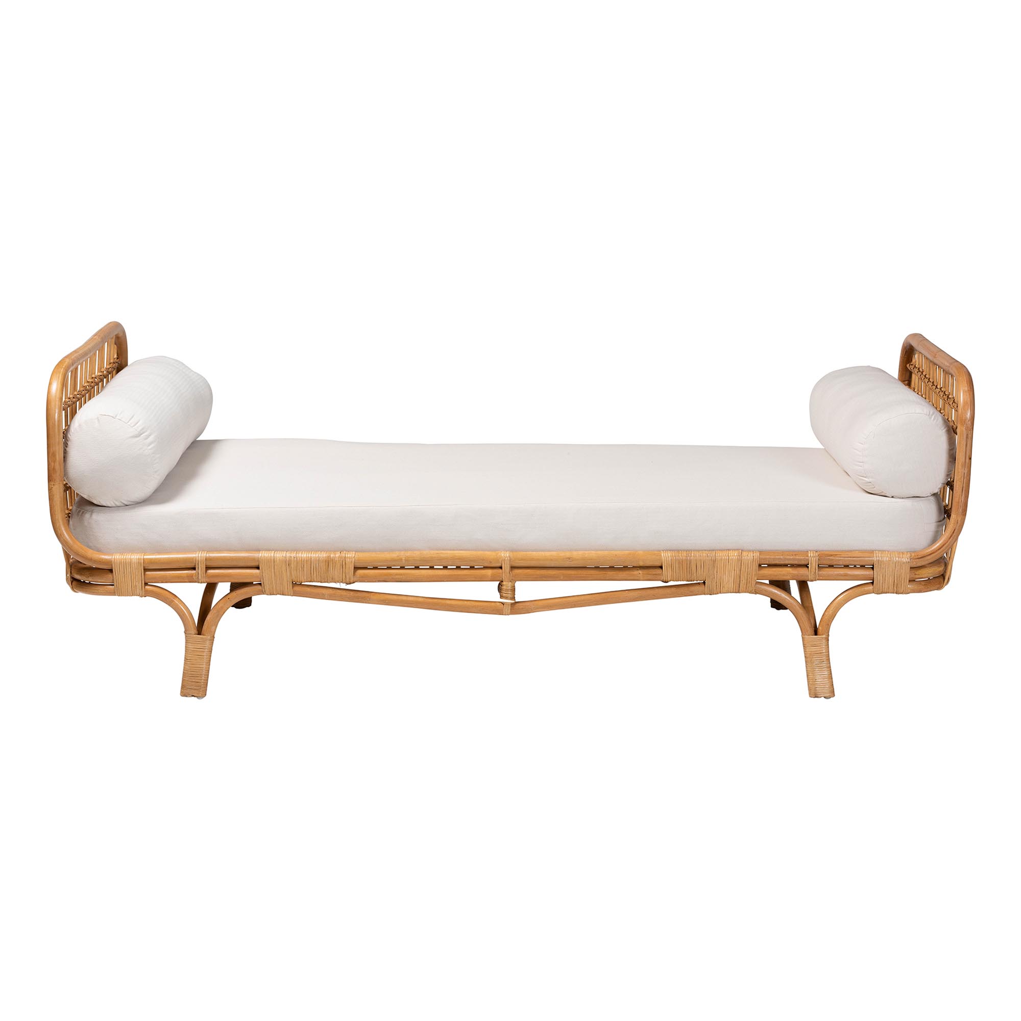 bali & pari Aiko Handwoven Natural Rattan Daybed with Cushion - Boho Coastal Lounge Bed for Living Room, Bedroom, or Sunroom