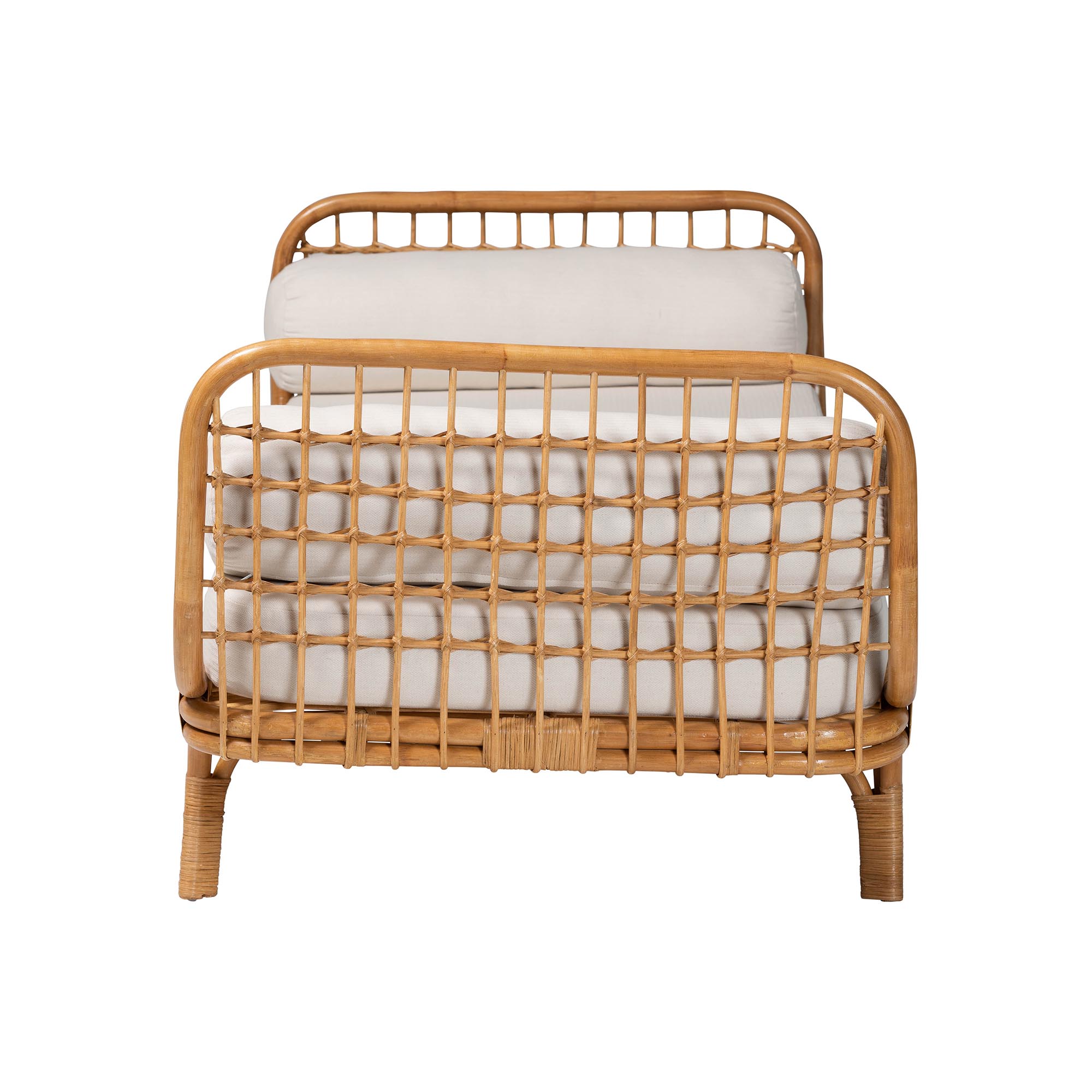 bali & pari Aiko Handwoven Natural Rattan Daybed with Cushion - Boho Coastal Lounge Bed for Living Room, Bedroom, or Sunroom