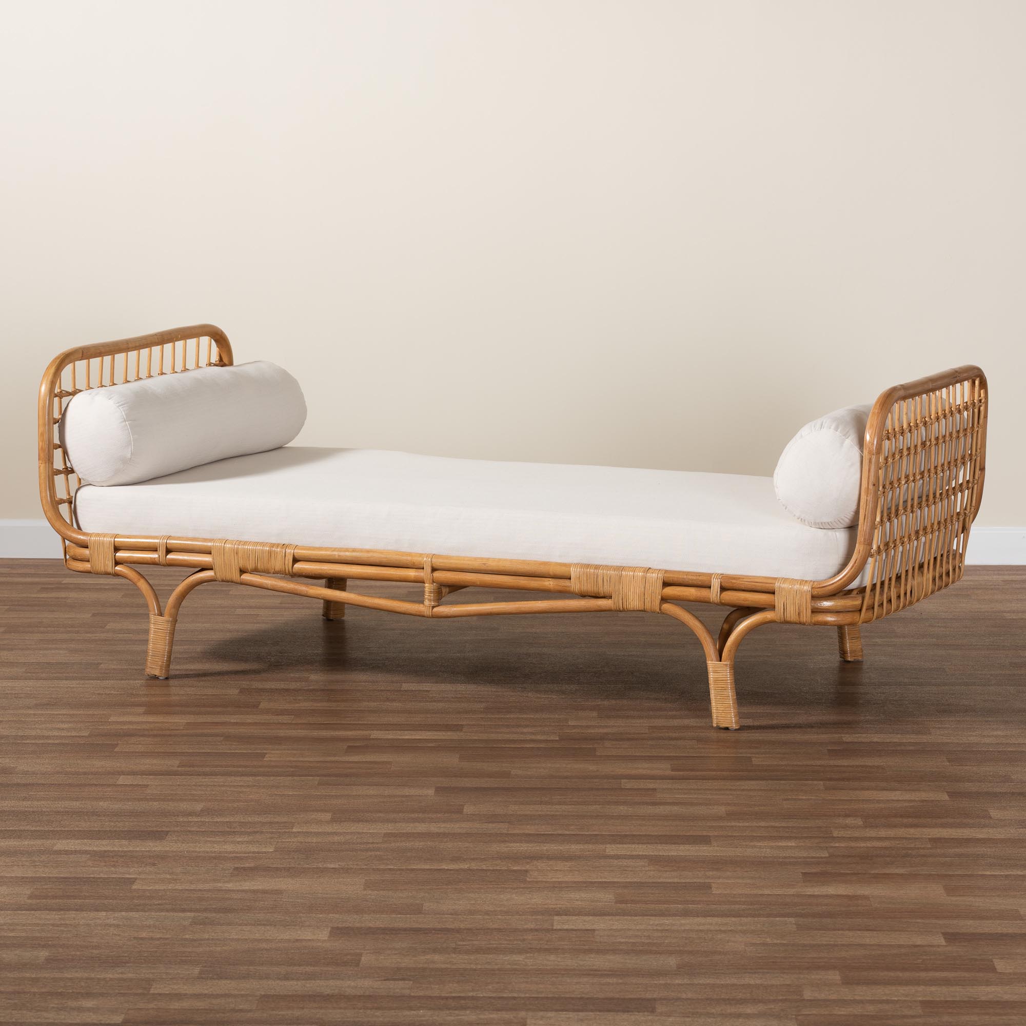bali & pari Aiko Handwoven Natural Rattan Daybed with Cushion - Boho Coastal Lounge Bed for Living Room, Bedroom, or Sunroom