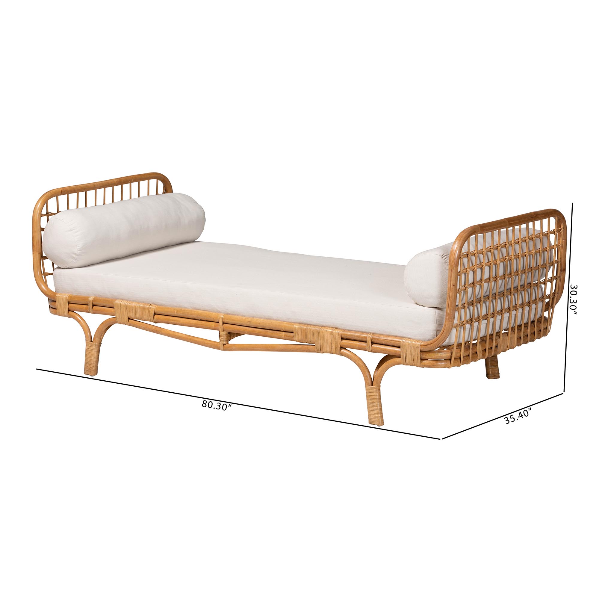 bali & pari Aiko Handwoven Natural Rattan Daybed with Cushion - Boho Coastal Lounge Bed for Living Room, Bedroom, or Sunroom