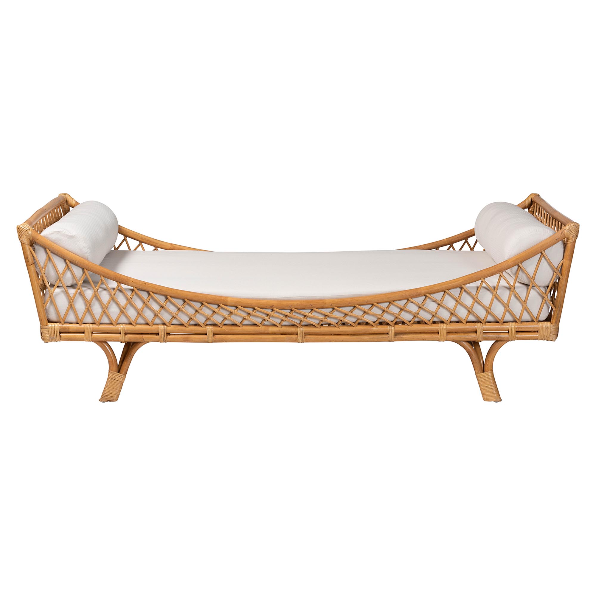 bali & pari Akemi Handwoven Natural Rattan Daybed with Cushion - Boho Coastal Lounge Bed for Living Room, Bedroom, or Sunroom