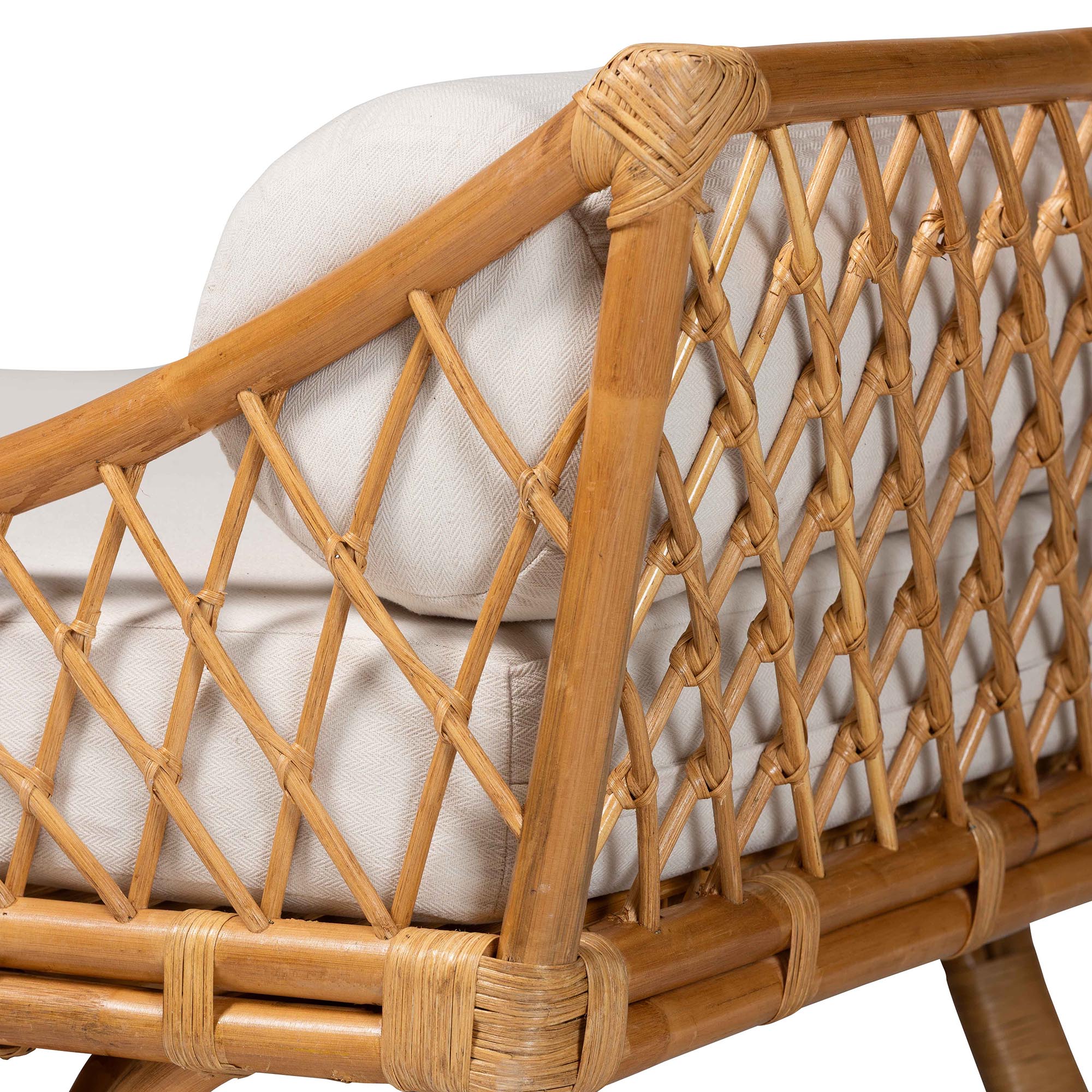 bali & pari Akemi Handwoven Natural Rattan Daybed with Cushion - Boho Coastal Lounge Bed for Living Room, Bedroom, or Sunroom