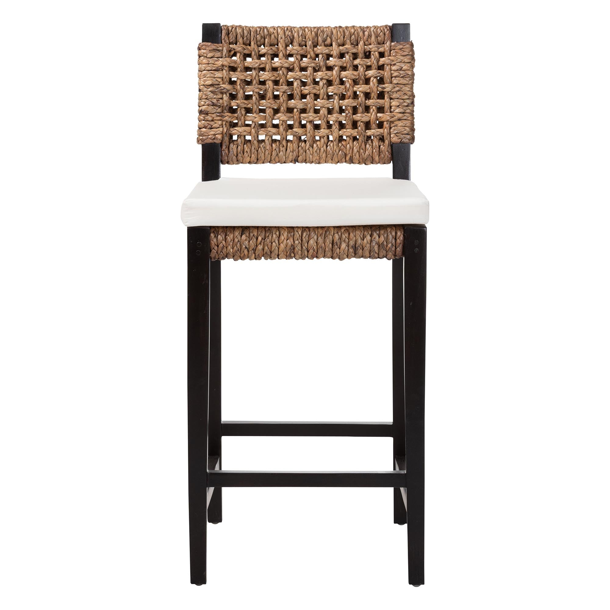 bali & pari Alise Handwoven Seagrass Bar Stool with Mahogany Wood Frame - Bar-Height Chair with Woven Back and Seat for Kitchen Island or Home Bar, Dark Brown