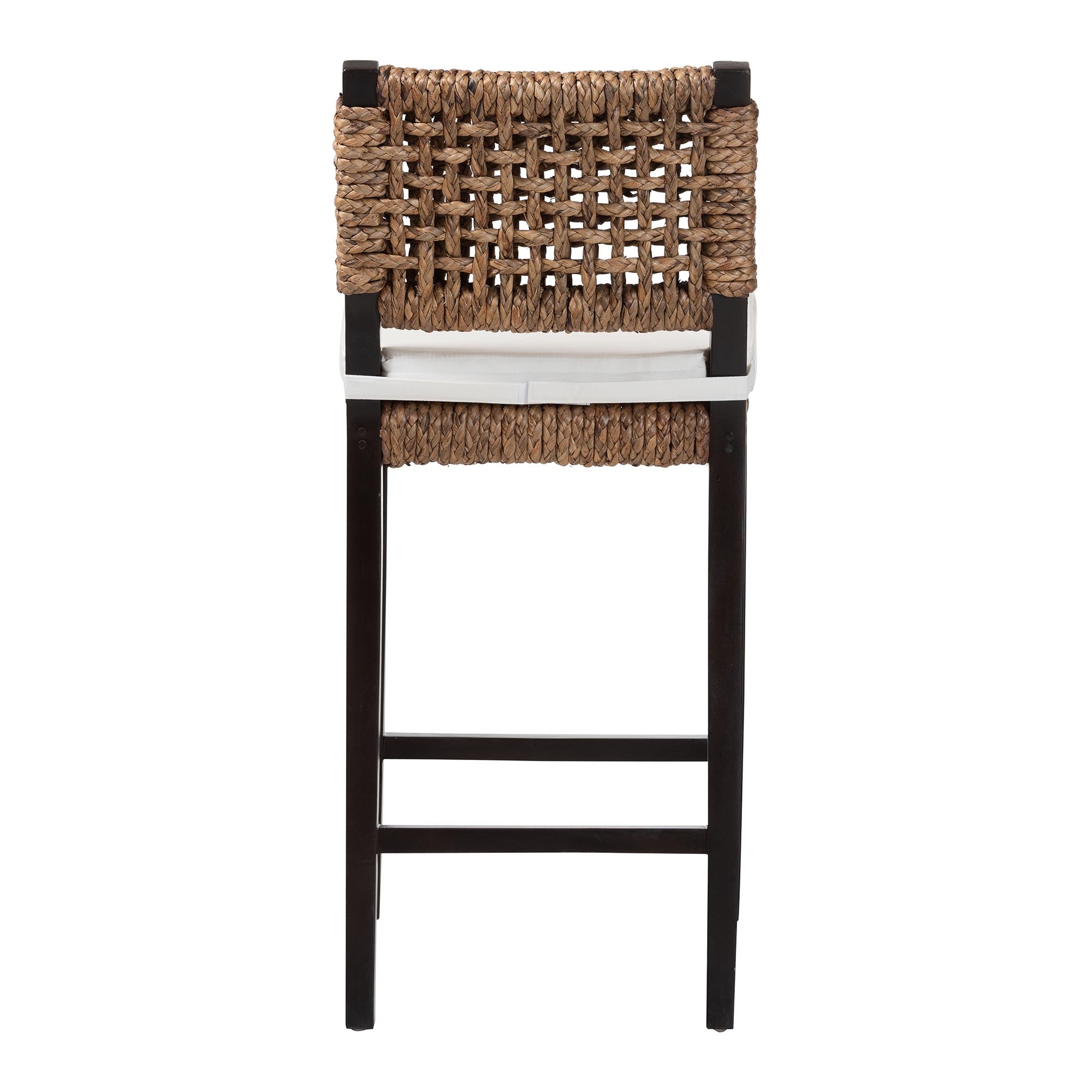 bali & pari Alise Handwoven Seagrass Bar Stool with Mahogany Wood Frame - Bar-Height Chair with Woven Back and Seat for Kitchen Island or Home Bar, Dark Brown