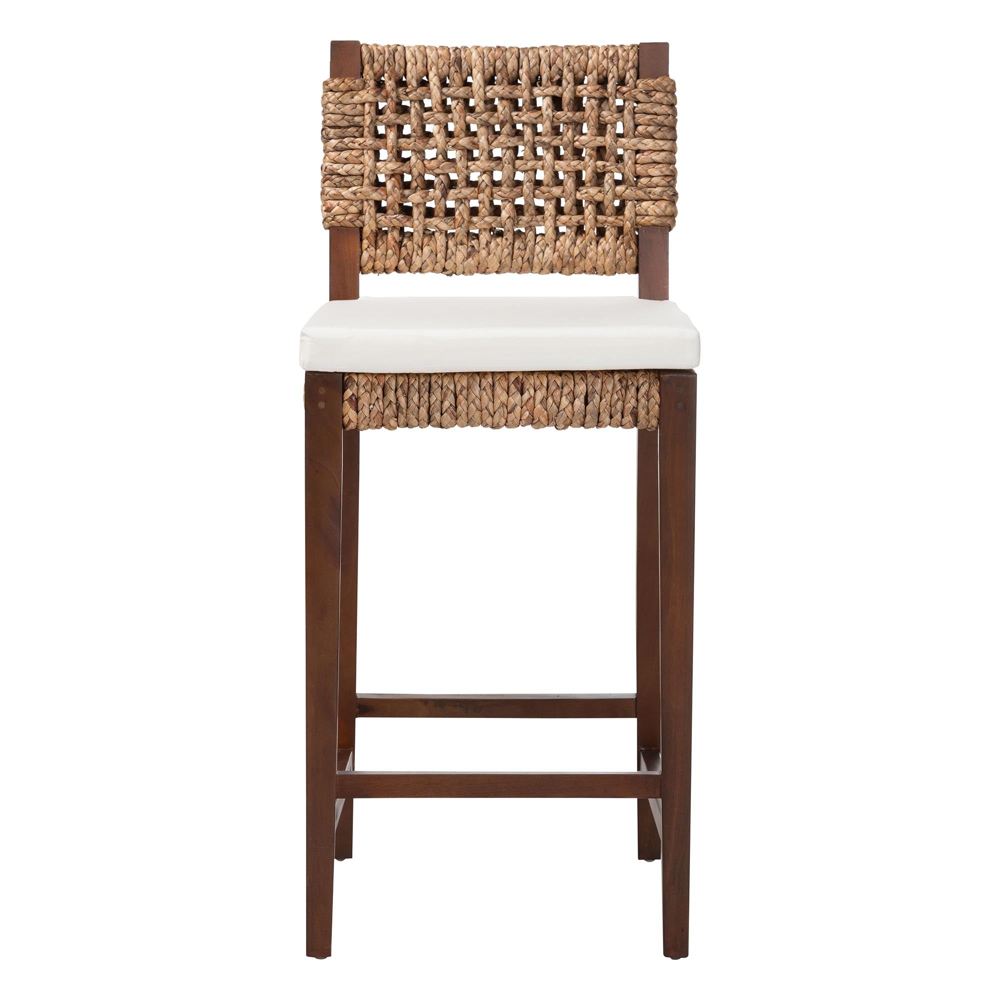 bali & pari Alise Handwoven Seagrass Bar Stool with Mahogany Wood Frame - Bar -Height Chair with Woven Back and Seat for Kitchen Island or Home Bar, Earthy Brown