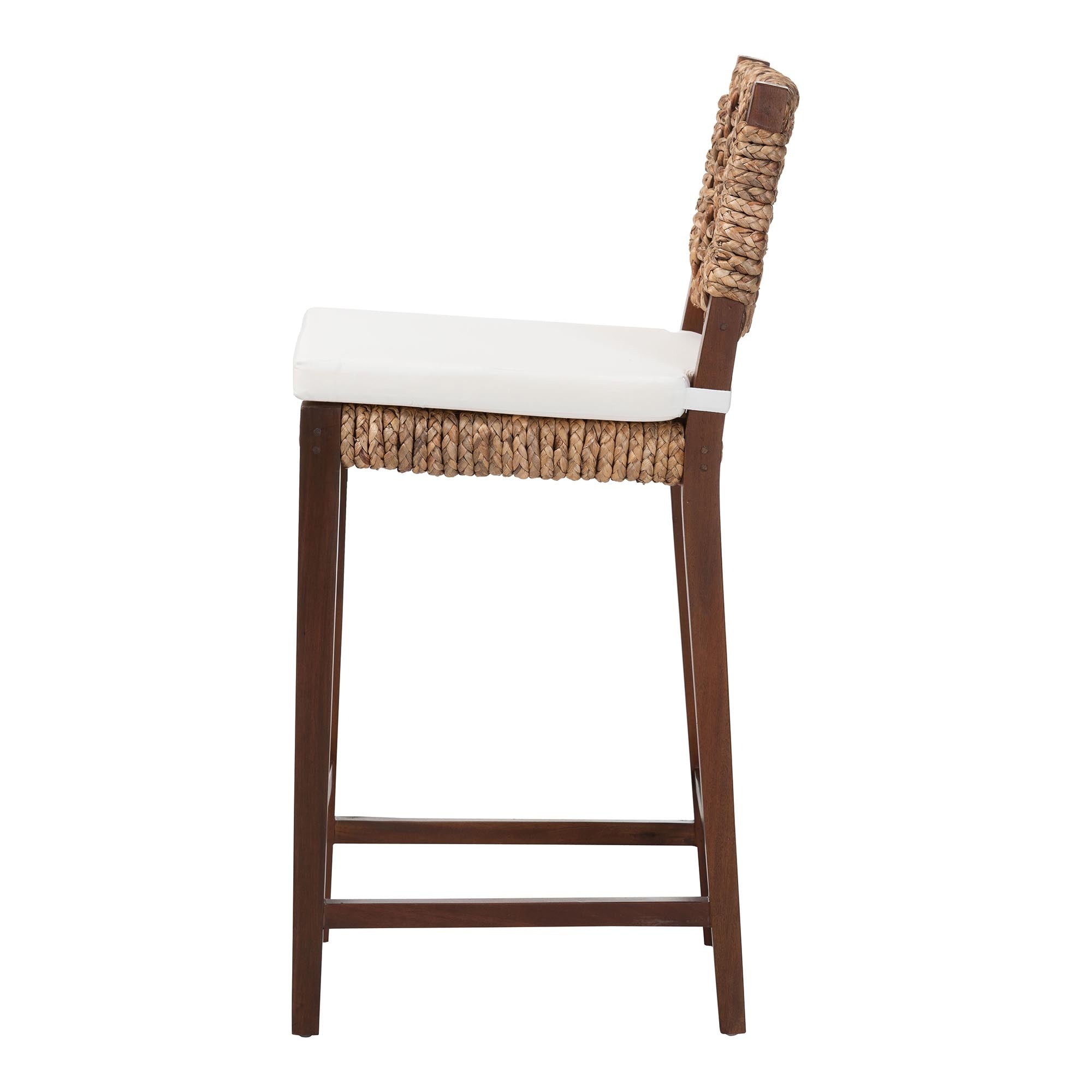 bali & pari Alise Handwoven Seagrass Bar Stool with Mahogany Wood Frame - Bar -Height Chair with Woven Back and Seat for Kitchen Island or Home Bar, Earthy Brown