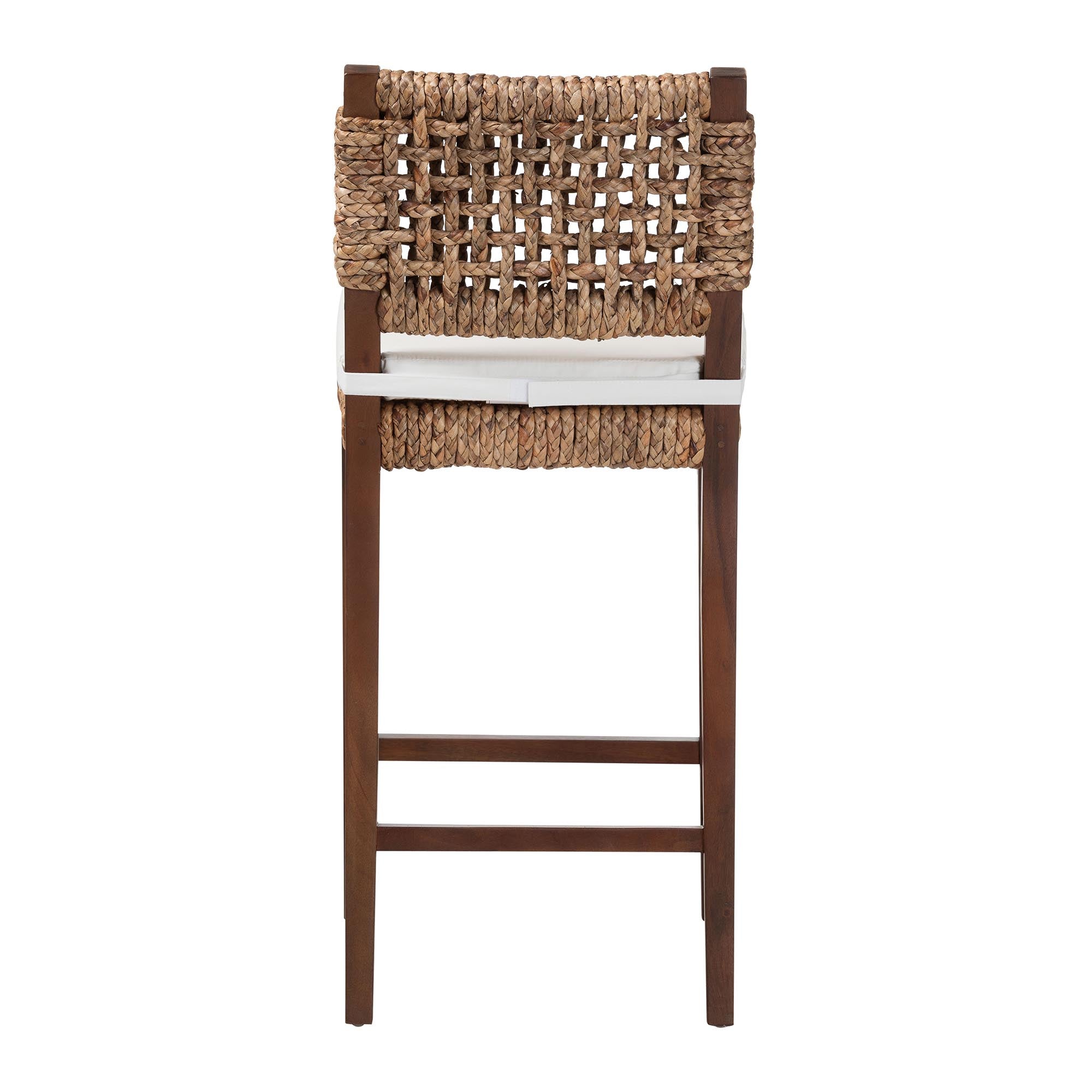 bali & pari Alise Handwoven Seagrass Bar Stool with Mahogany Wood Frame - Bar -Height Chair with Woven Back and Seat for Kitchen Island or Home Bar, Earthy Brown