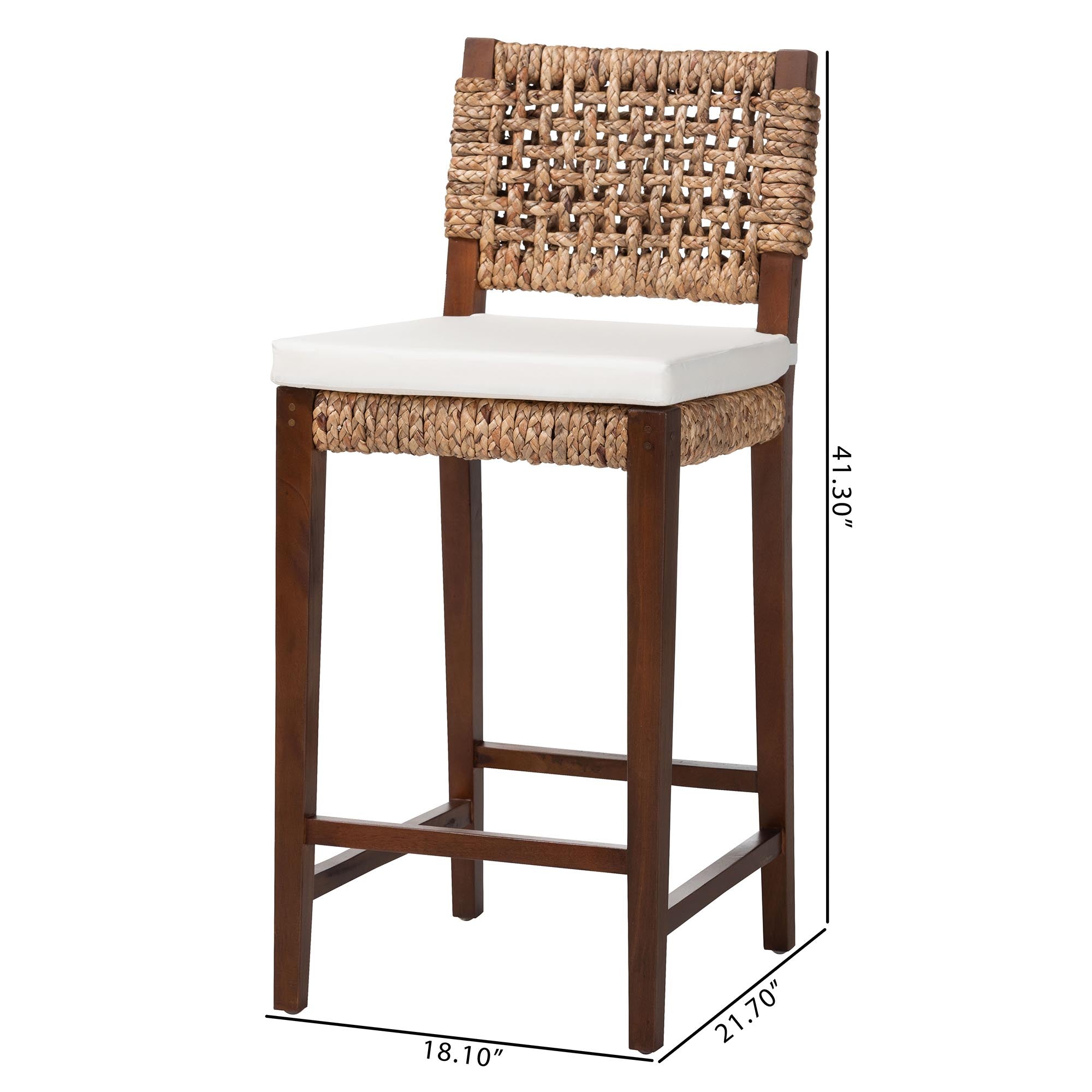 bali & pari Alise Handwoven Seagrass Bar Stool with Mahogany Wood Frame - Bar -Height Chair with Woven Back and Seat for Kitchen Island or Home Bar, Earthy Brown