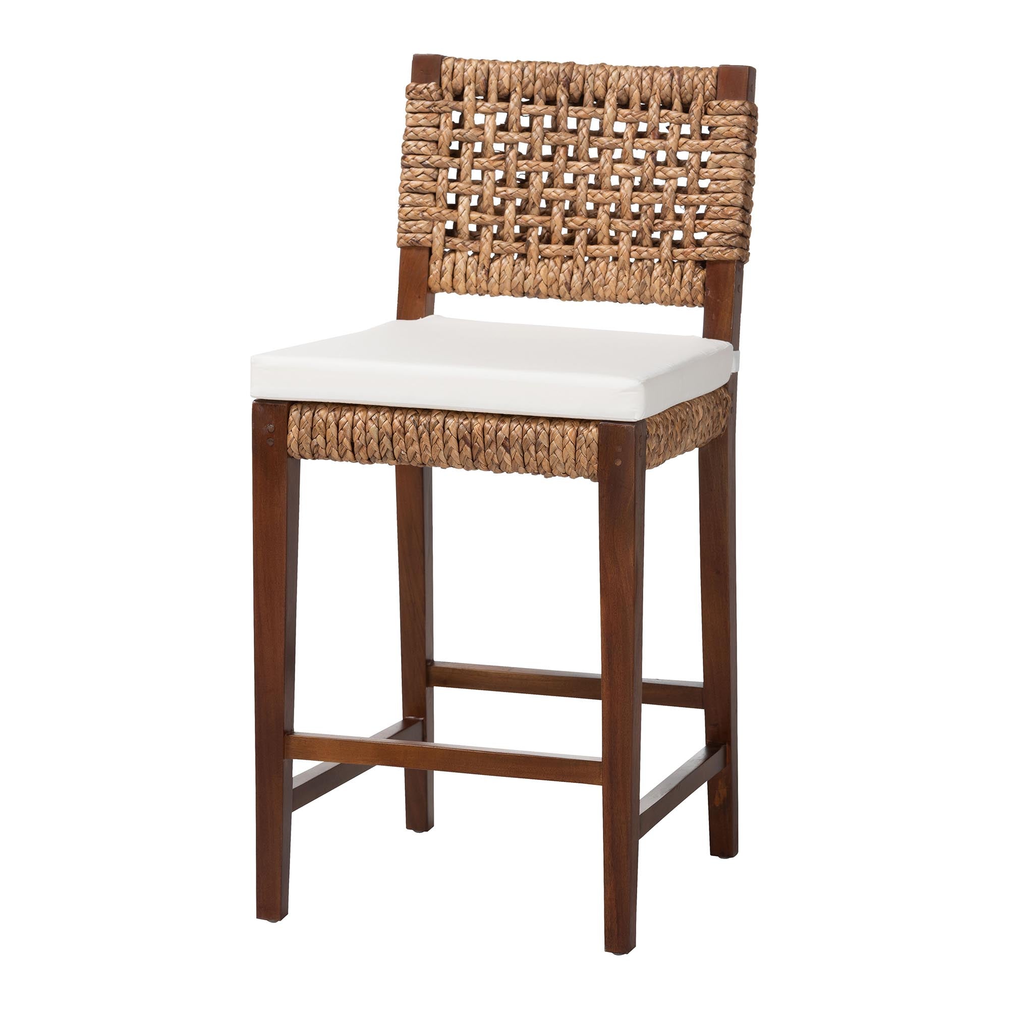 bali & pari Alise Handwoven Seagrass Counter Stool with Mahogany Wood Frame - Counter-Height Chair with Woven Back and Seat for Kitchen Island or Home Bar, Earthy Brown