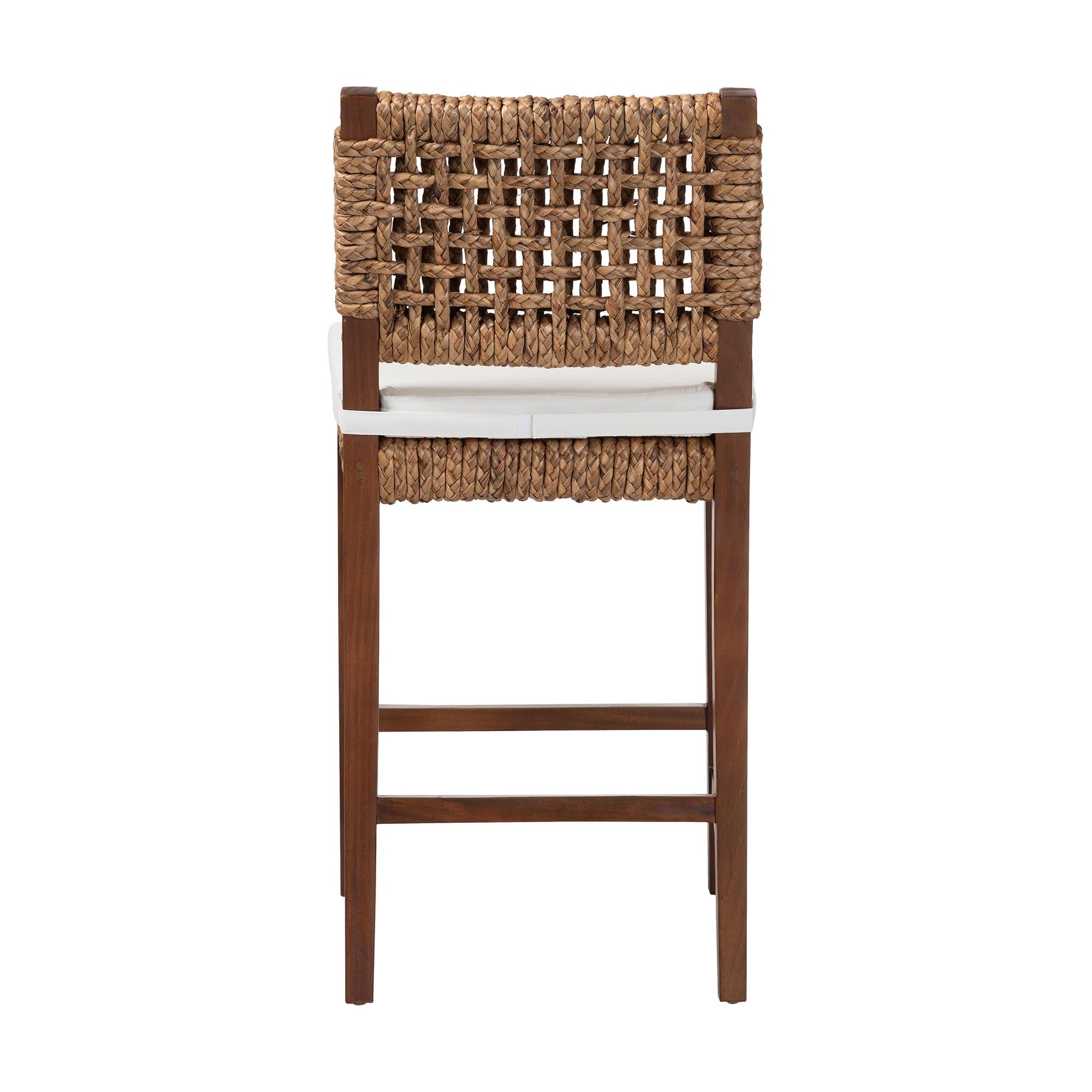 bali & pari Alise Handwoven Seagrass Counter Stool with Mahogany Wood Frame - Counter-Height Chair with Woven Back and Seat for Kitchen Island or Home Bar, Earthy Brown