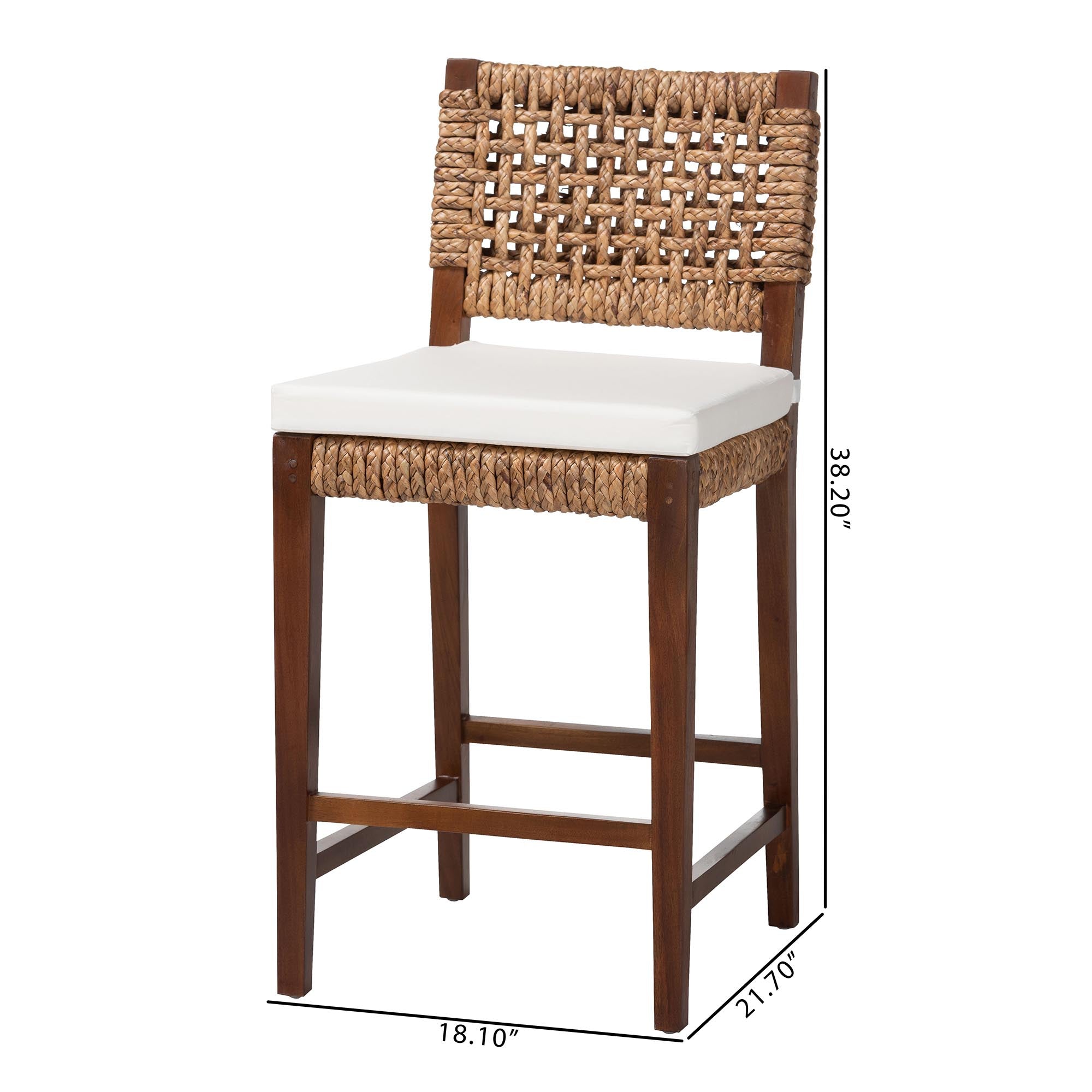 bali & pari Alise Handwoven Seagrass Counter Stool with Mahogany Wood Frame - Counter-Height Chair with Woven Back and Seat for Kitchen Island or Home Bar, Earthy Brown