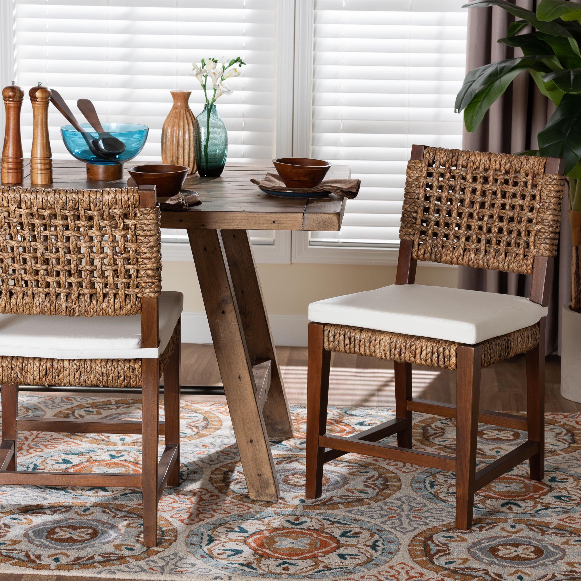 bali & pari Alise Handwoven Seagrass Dining Chair with Mahogany Wood Frame - Woven Back and Seat Chair for Dining Room or Kitchen, Earthy Brown