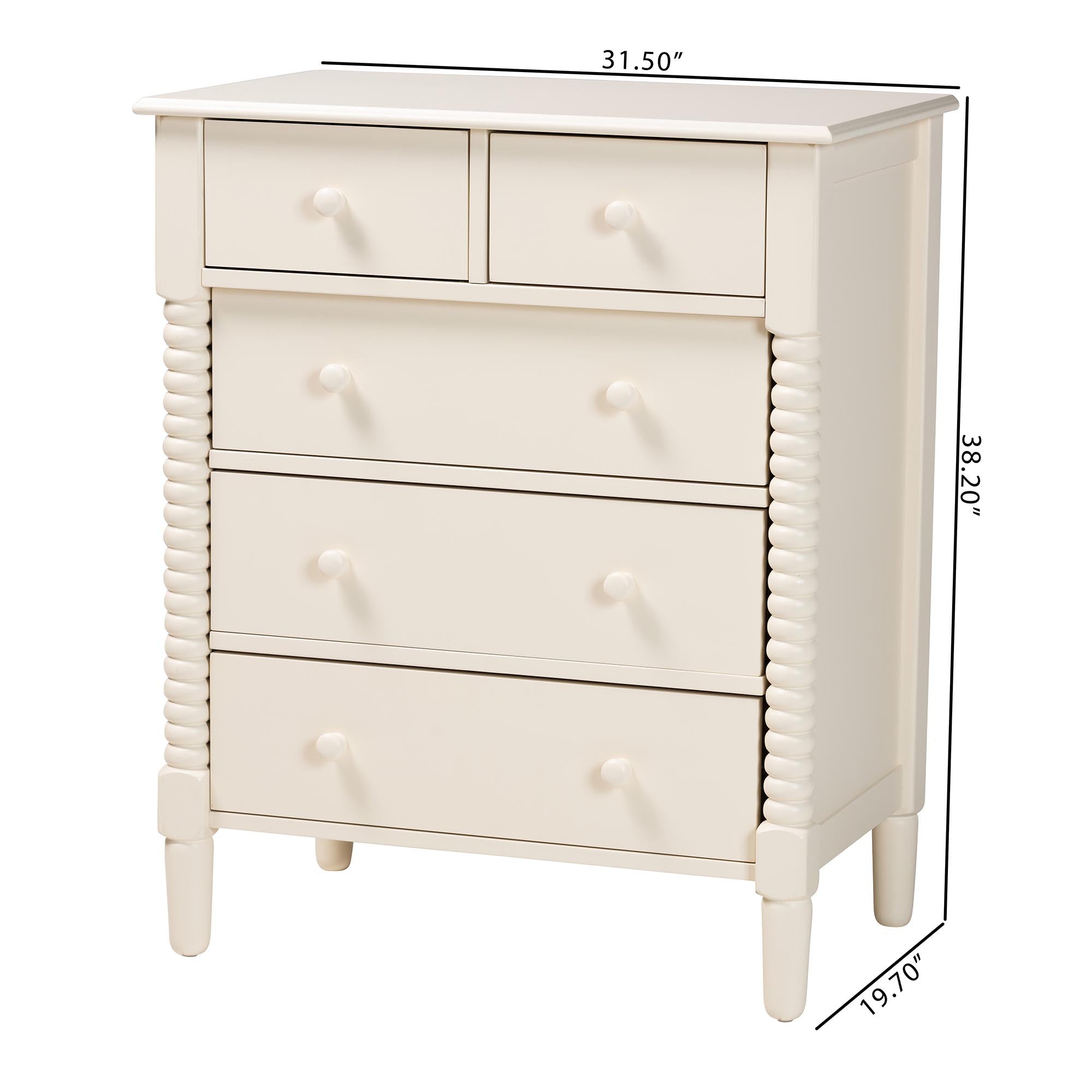 Baxton Studio Braith Farmhouse Ivory Spindle Wood 5-Drawer Chest
