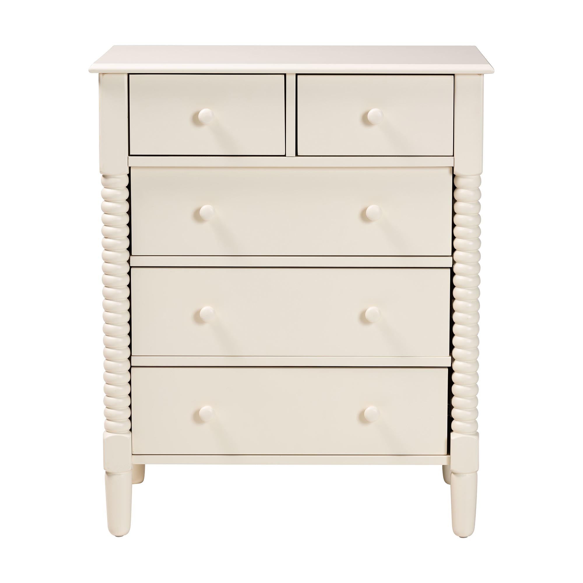 Baxton Studio Braith Farmhouse Ivory Spindle Wood 5-Drawer Chest