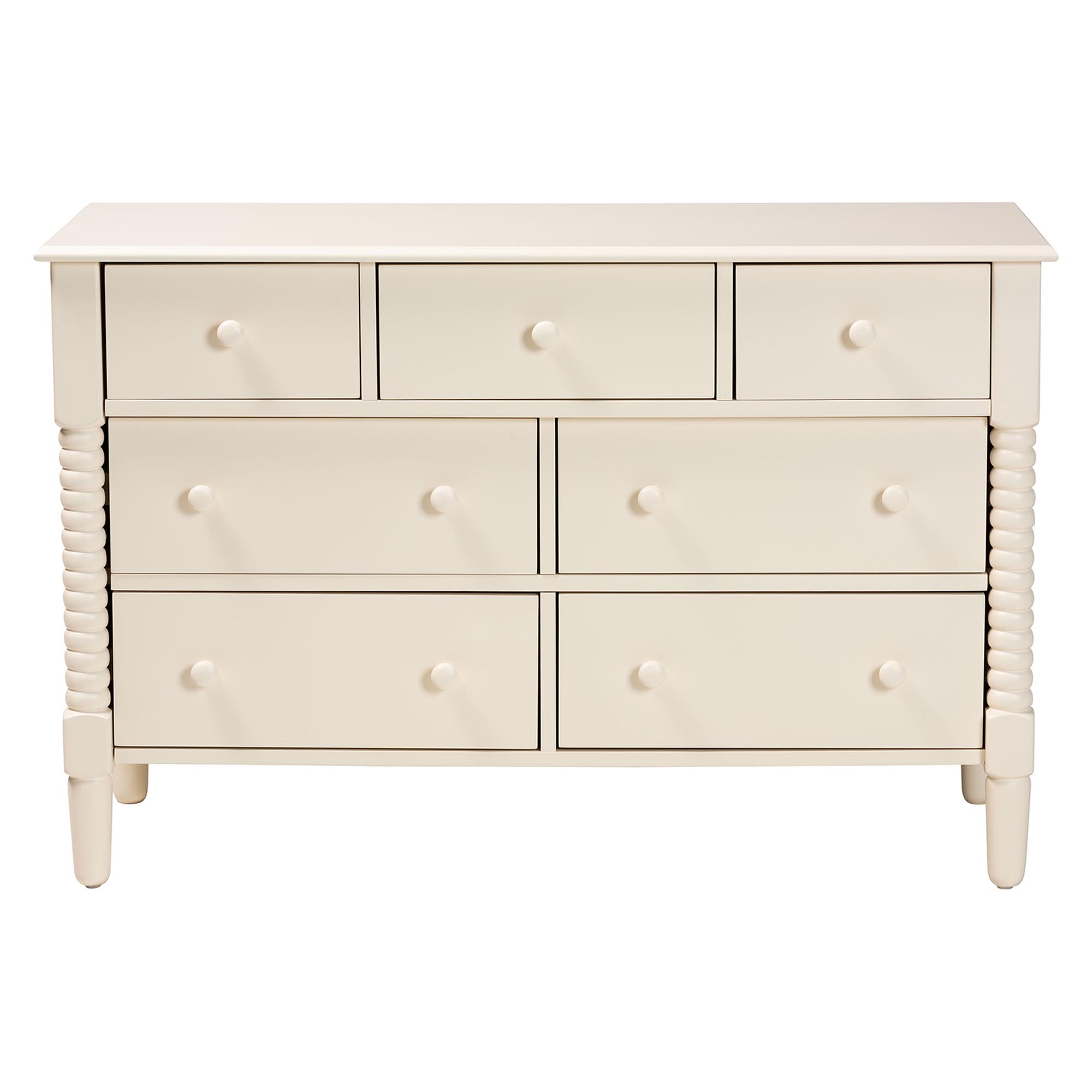 Baxton Studio Braith Farmhouse Ivory Spindle Wood 7-Drawer Dresser