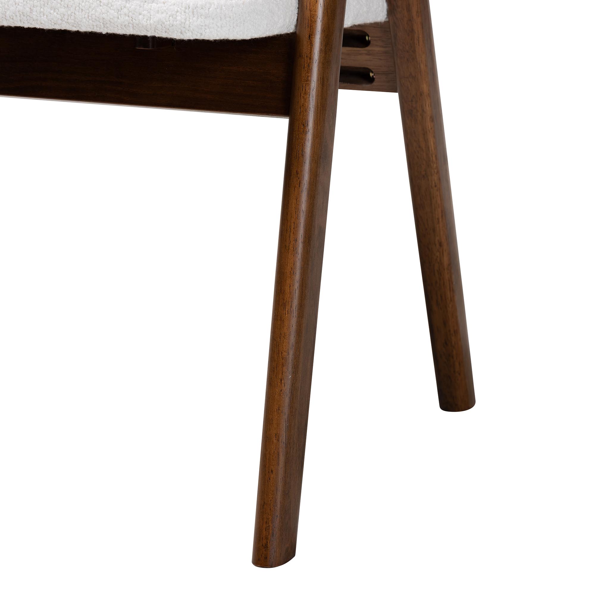 Baxton Studio Virden Boucle Upholstered Dining Chair Set of 2- Mid-Century Modern Armchair with Solid Wood Frame and Curved Open-Back Design, Walnut Brown and White
